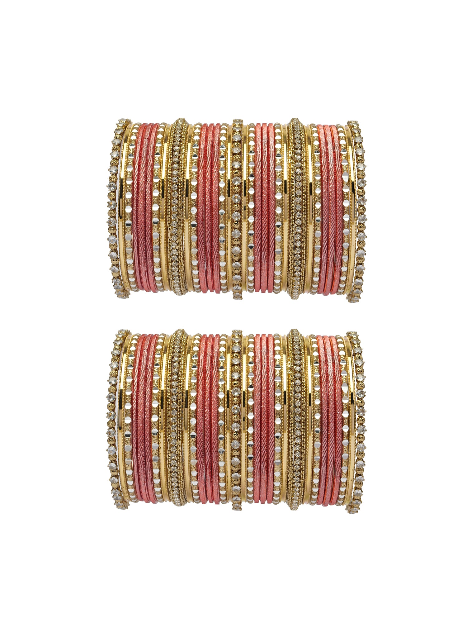 Rupal Two Hand Bangle Set in Dark Orange and Antique Gold