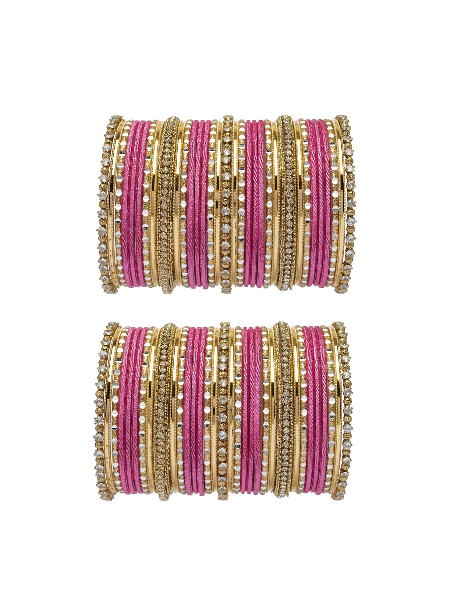 Rupal Two Hand Bangle Set in Hot Pink and Antique Gold