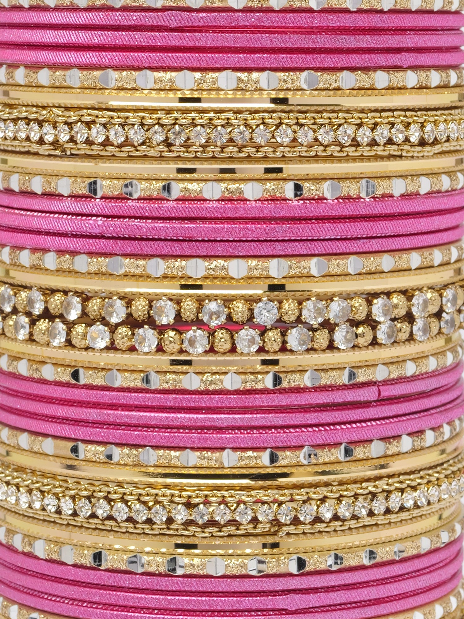 Rupal Two Hand Bangle Set in Hot Pink and Antique Gold