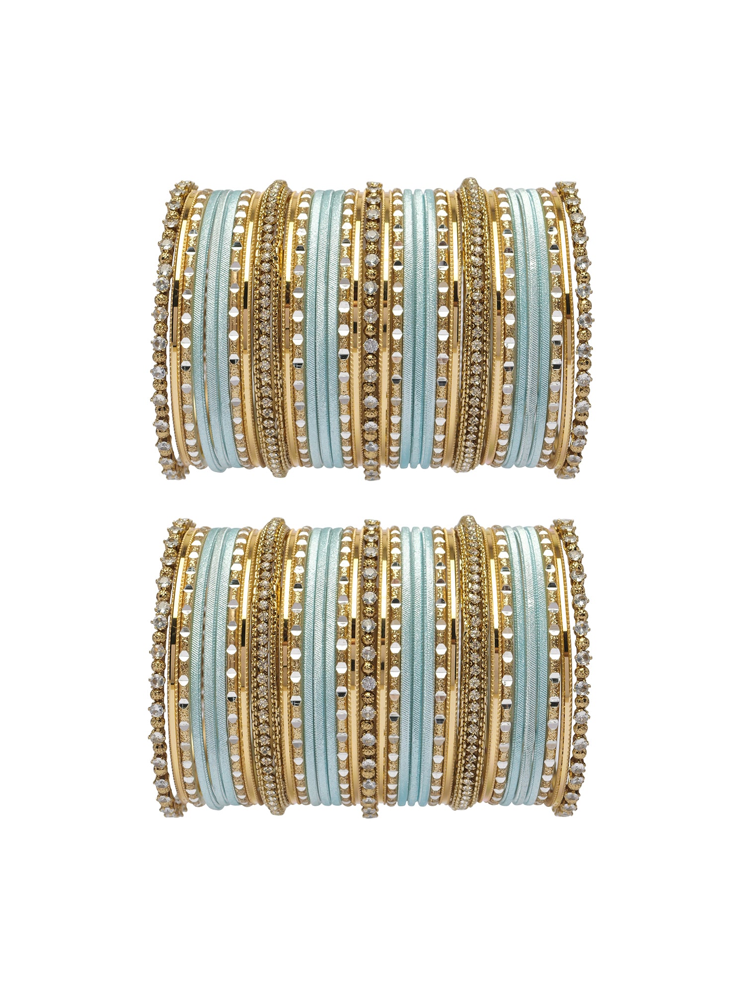 Rupal Two Hand Bangle Set in Light Blue and Antique Gold