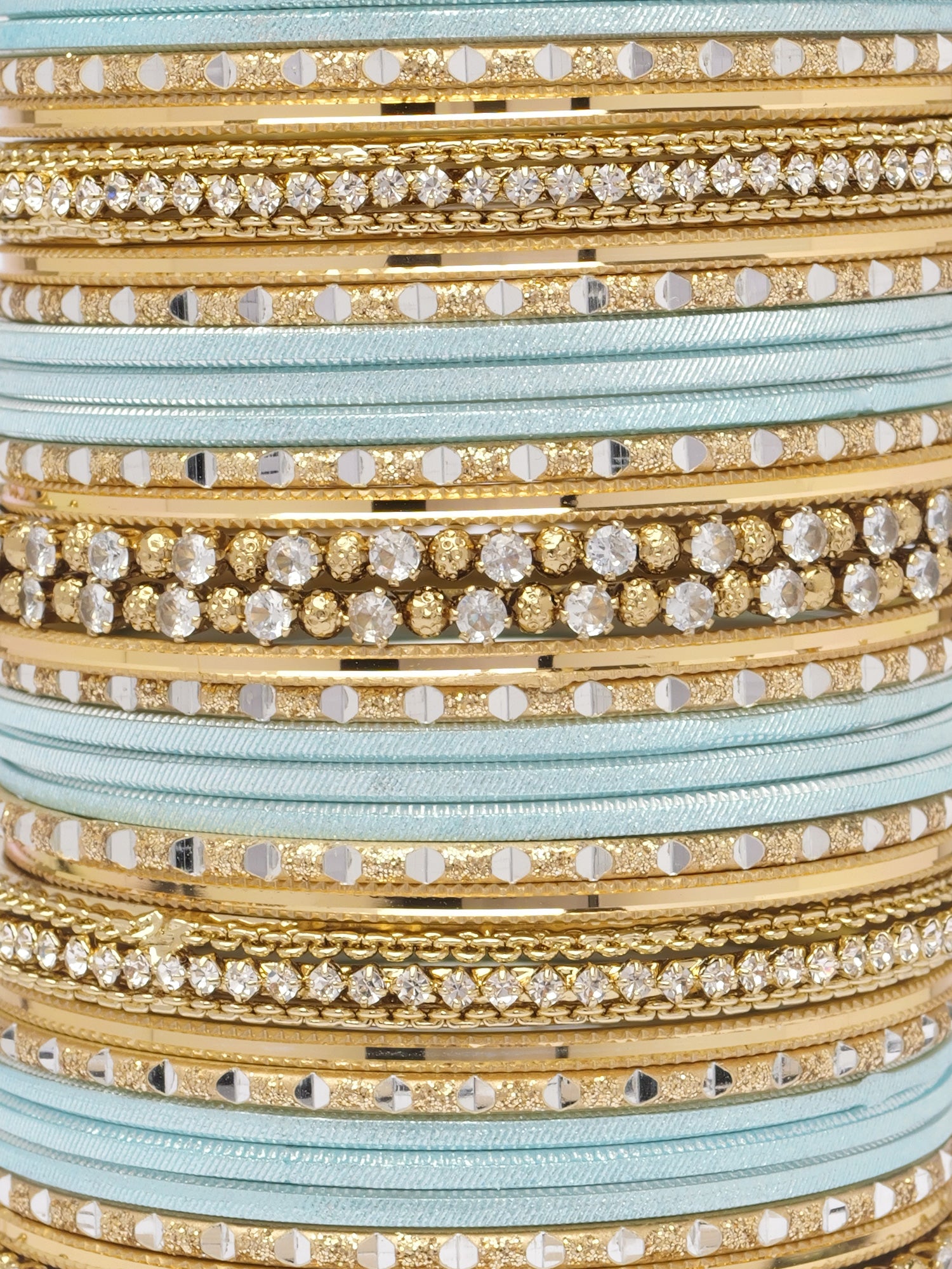 Rupal Two Hand Bangle Set in Light Blue and Antique Gold