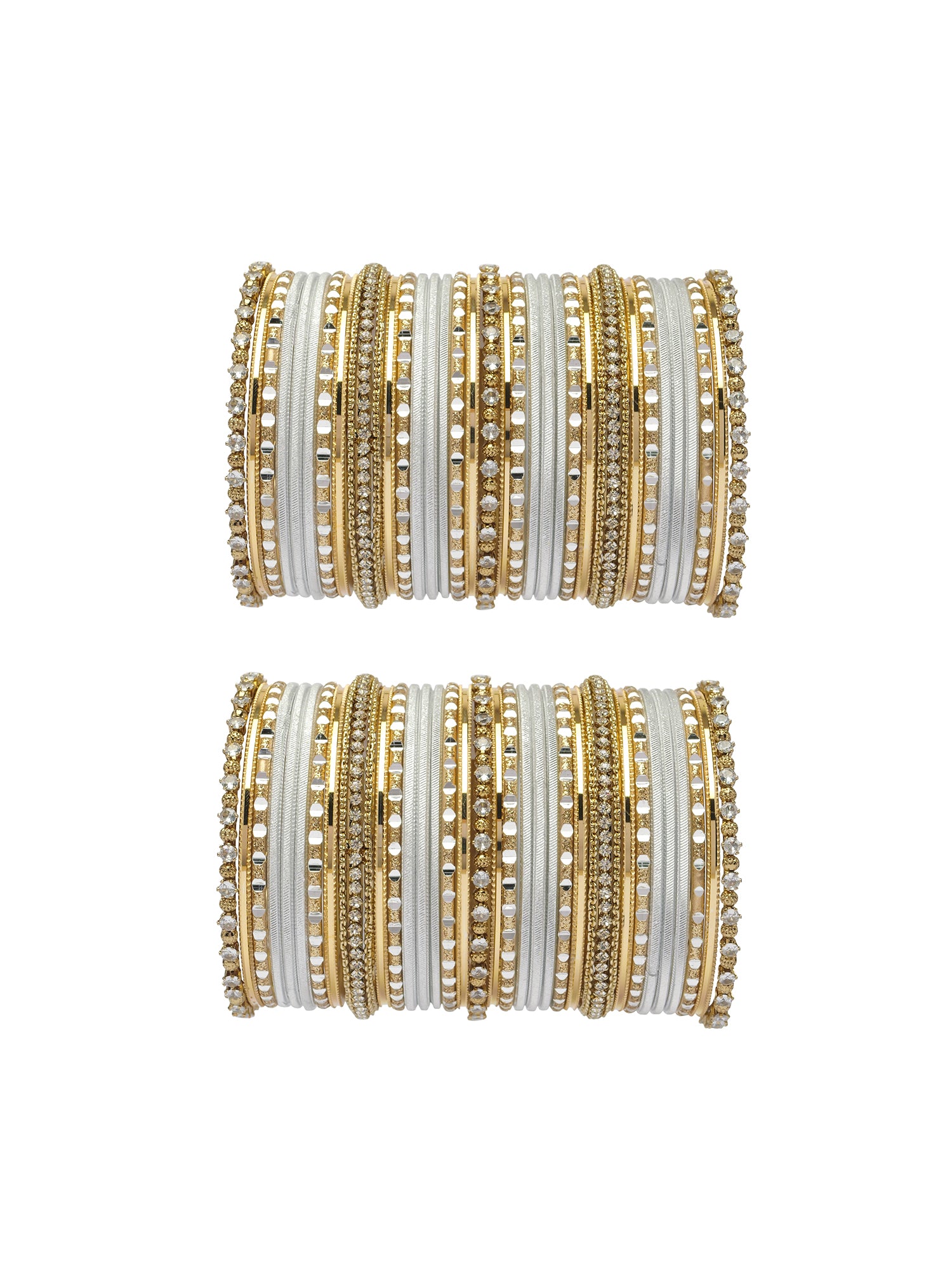 Rupal Two Hand Bangle Set in White and Antique Gold