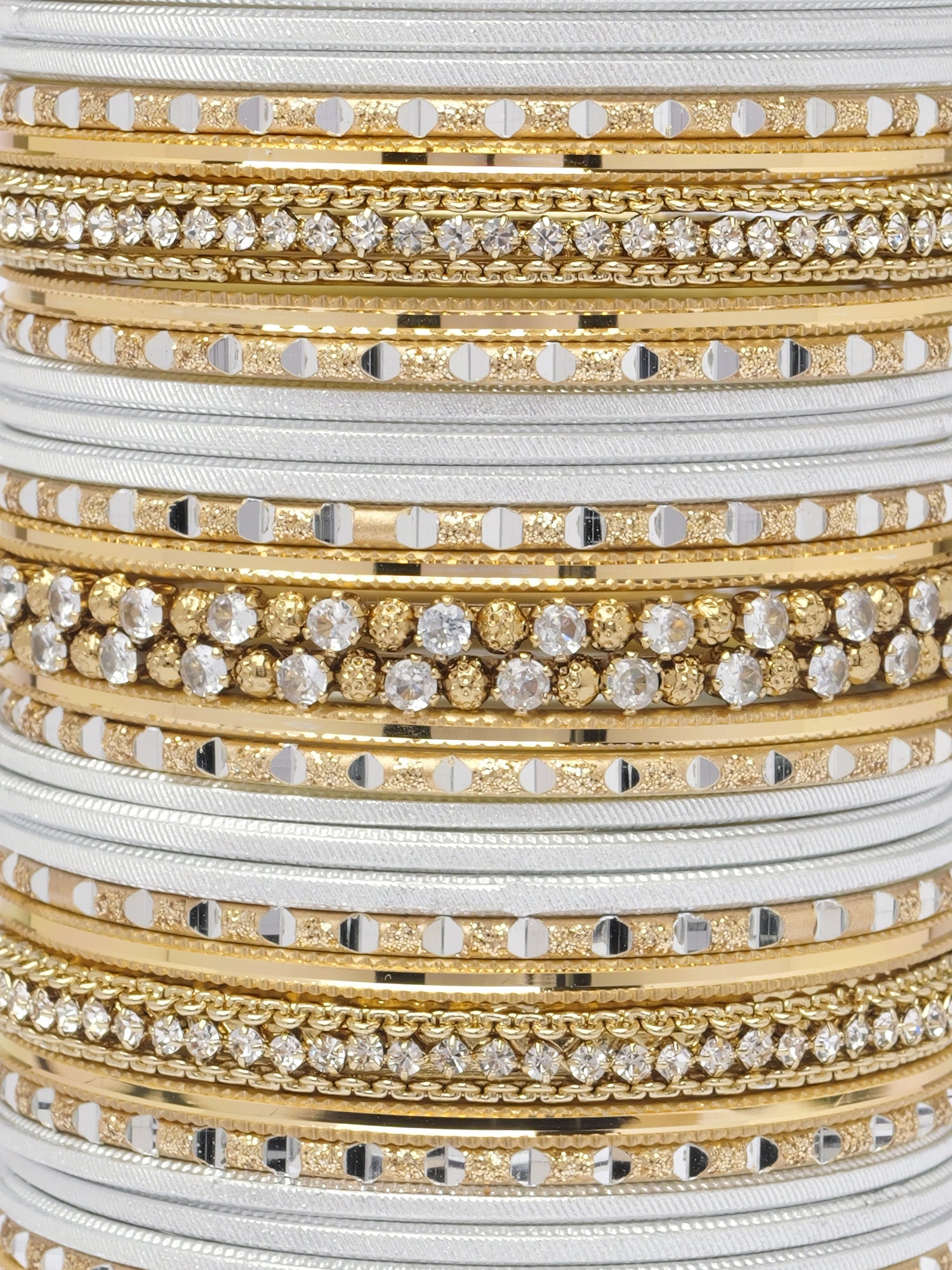 Rupal Two Hand Bangle Set in White and Antique Gold
