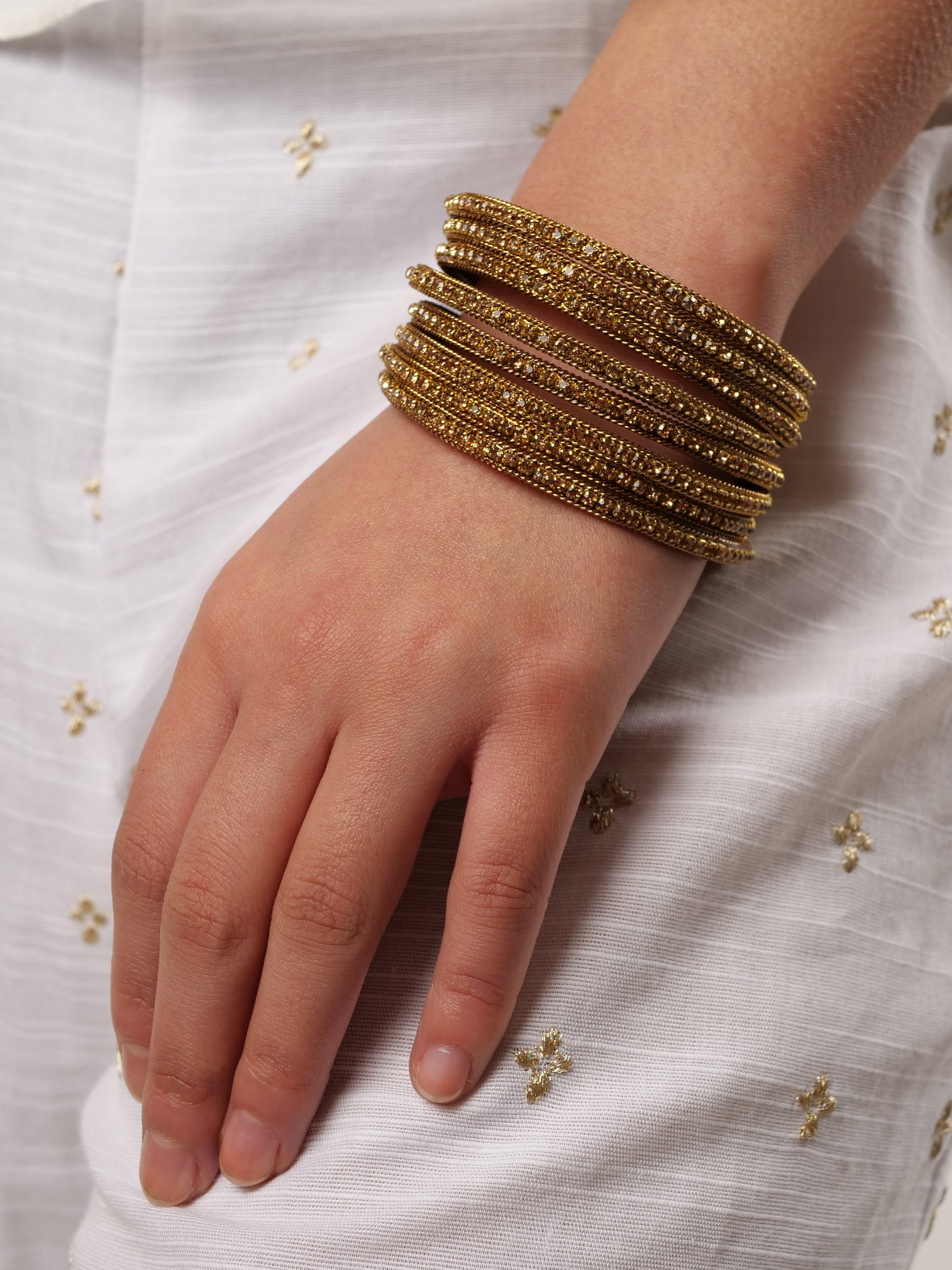 Set of 8 Antique Crystal Bangles in Light Topaz