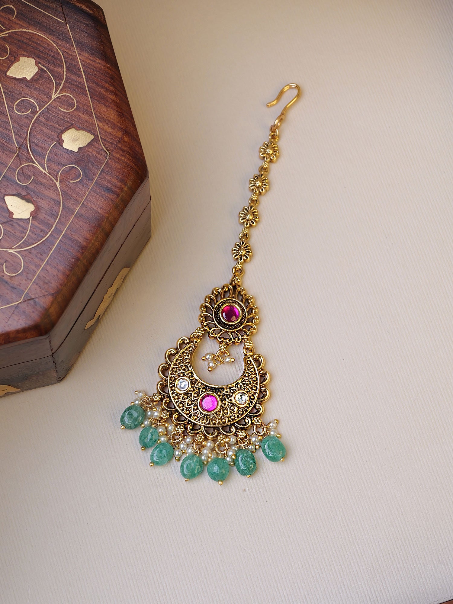 Saanjh Maang Tikka in Hot Pink and Mint