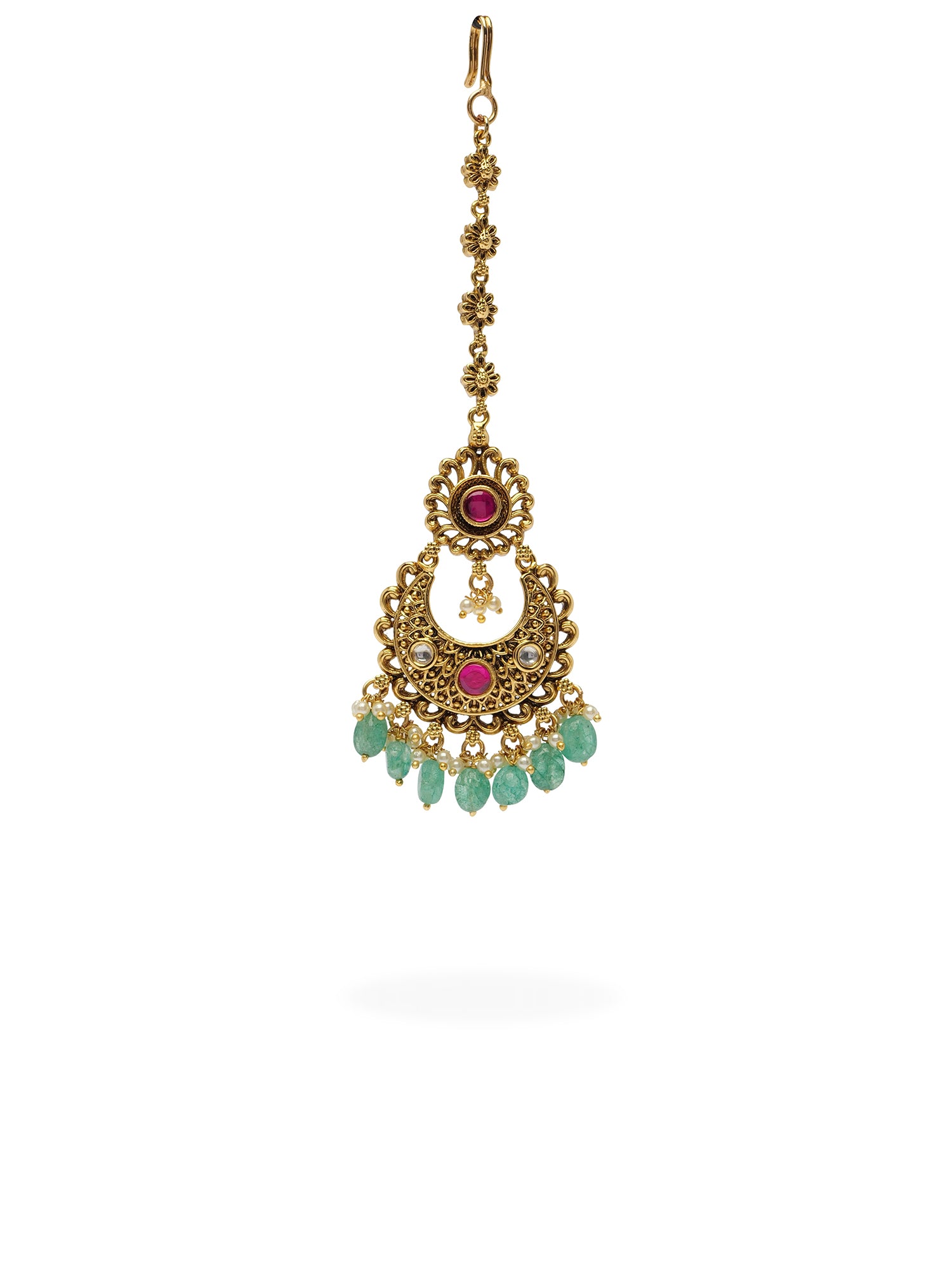Saanjh Maang Tikka in Hot Pink and Mint