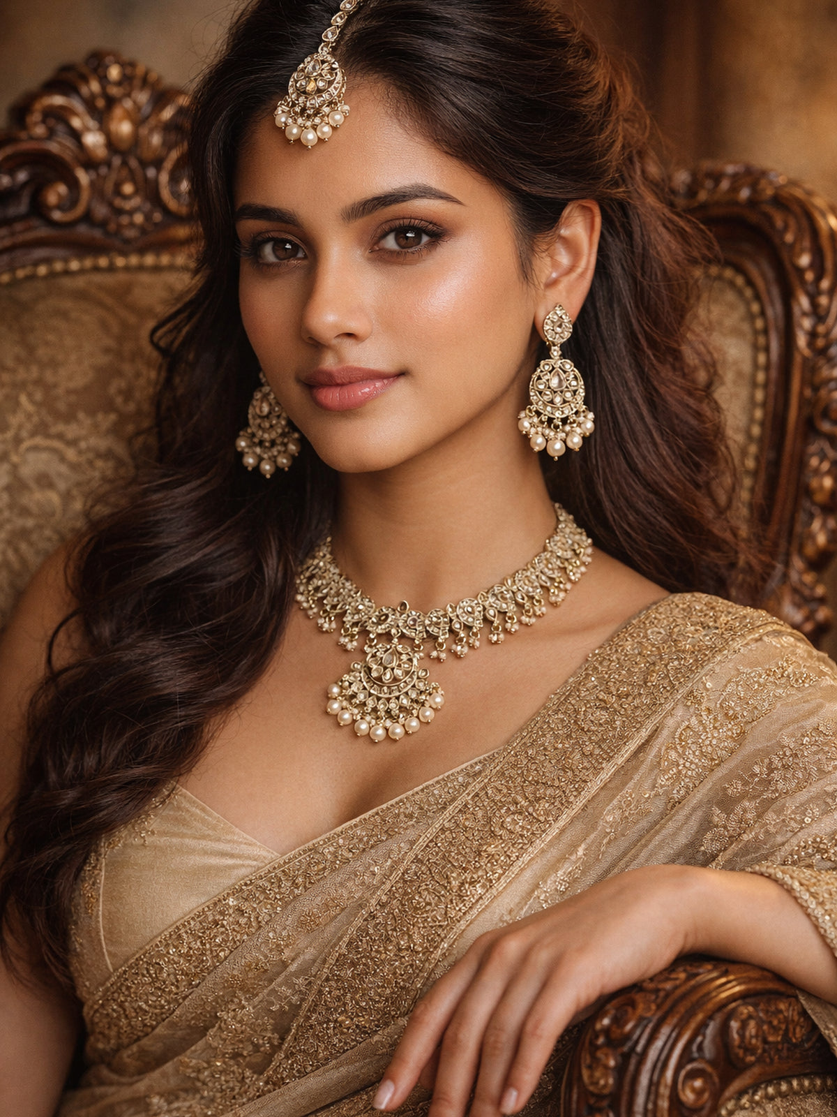 Saanvi Necklace Set in Champagne 