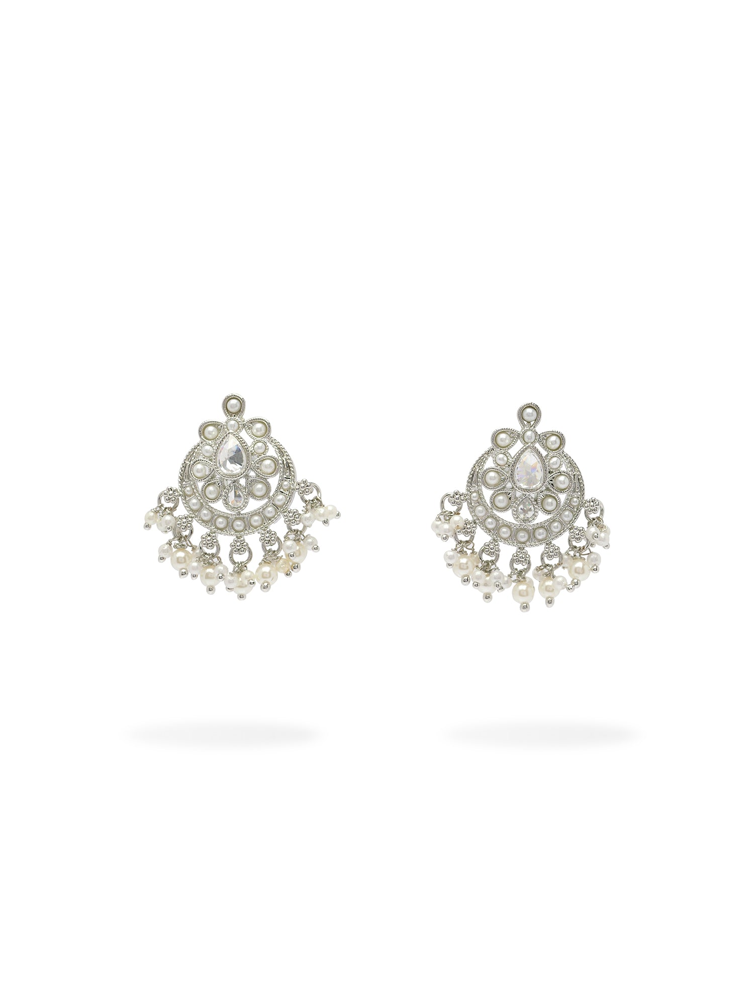 Saanvi Necklace Set in Pearl and Rhodium