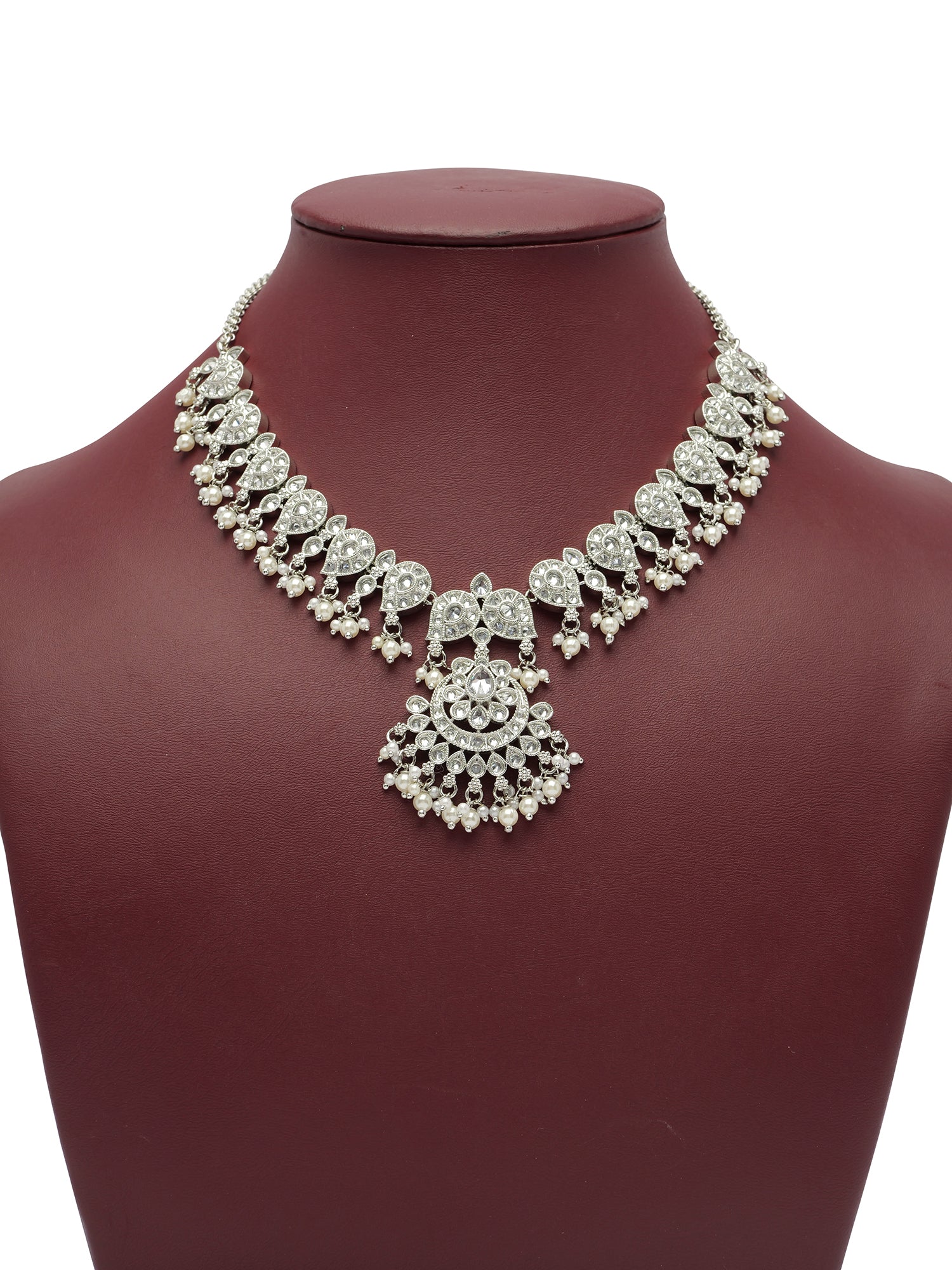 Saanvi Necklace Set in White and Rhodium