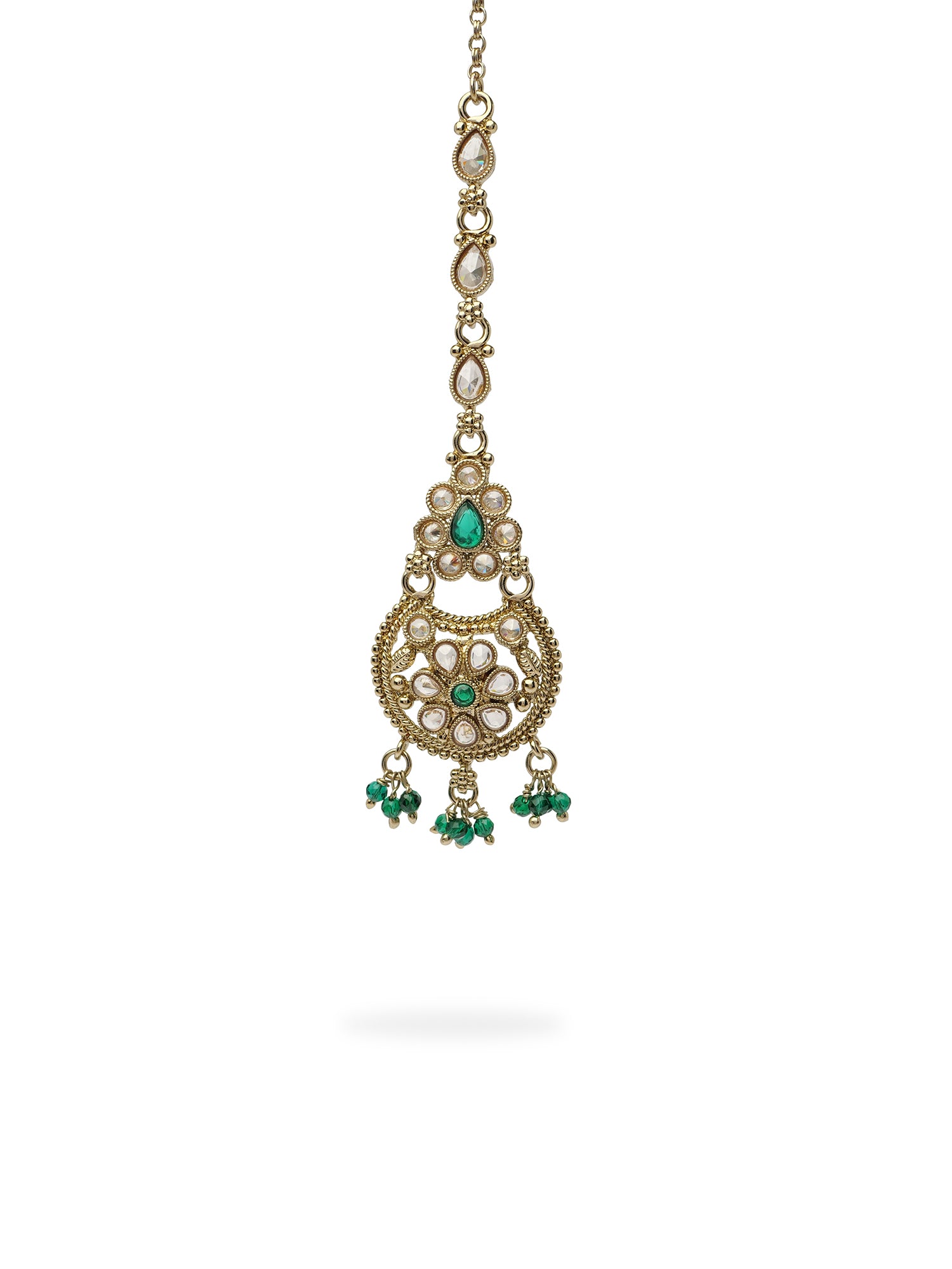 Saara Maang Tikka in Green and Antique Gold