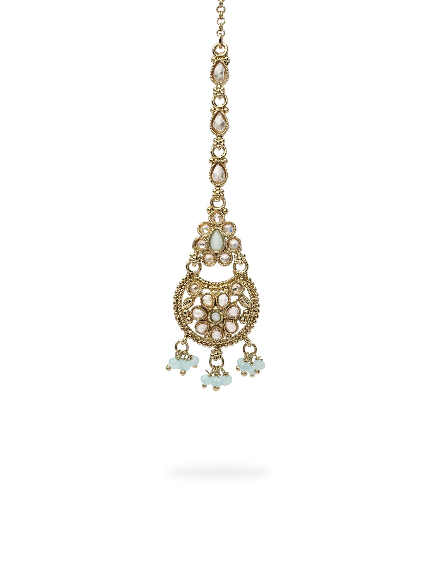 Saara Maang Tikka in Light Blue and Antique Gold