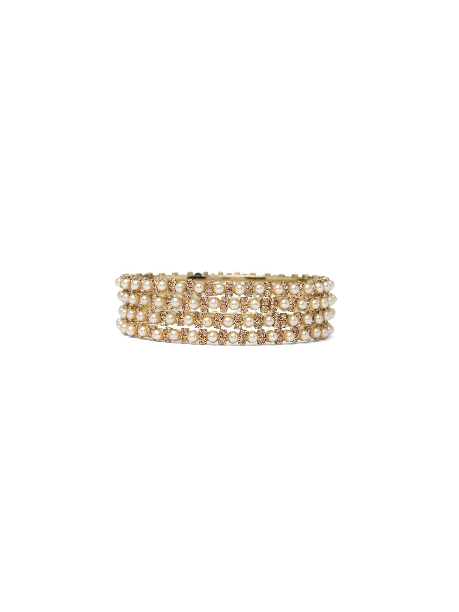 Sahira Set of 4 Pearl and Diamante Bangles in Champagne