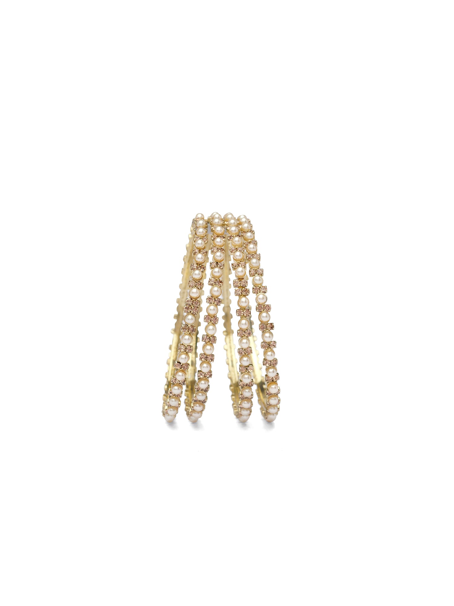 Sahira Set of 4 Pearl and Diamante Bangles in Champagne