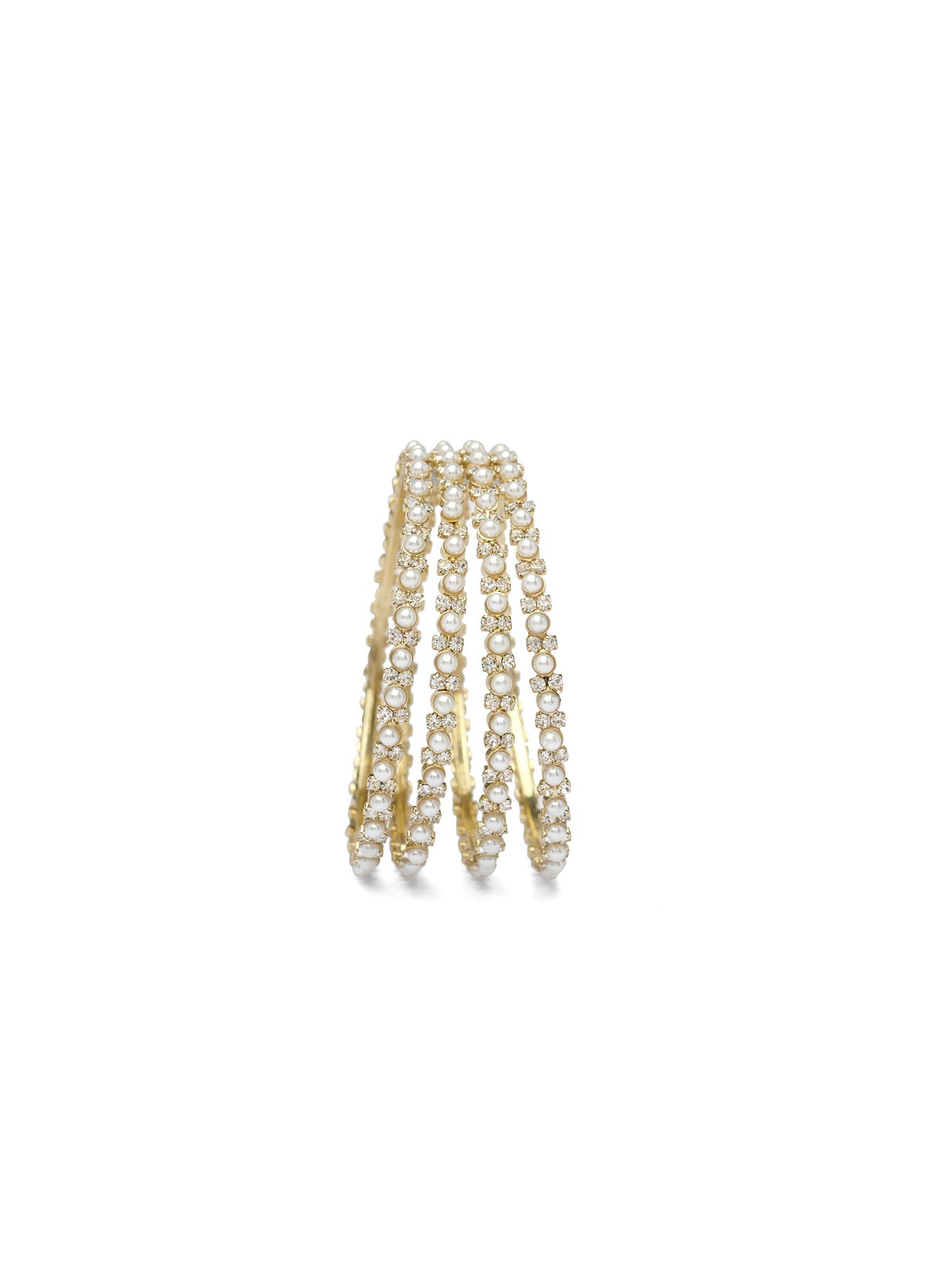 Sahira Set of 4 Pearl and Diamante Bangles in White