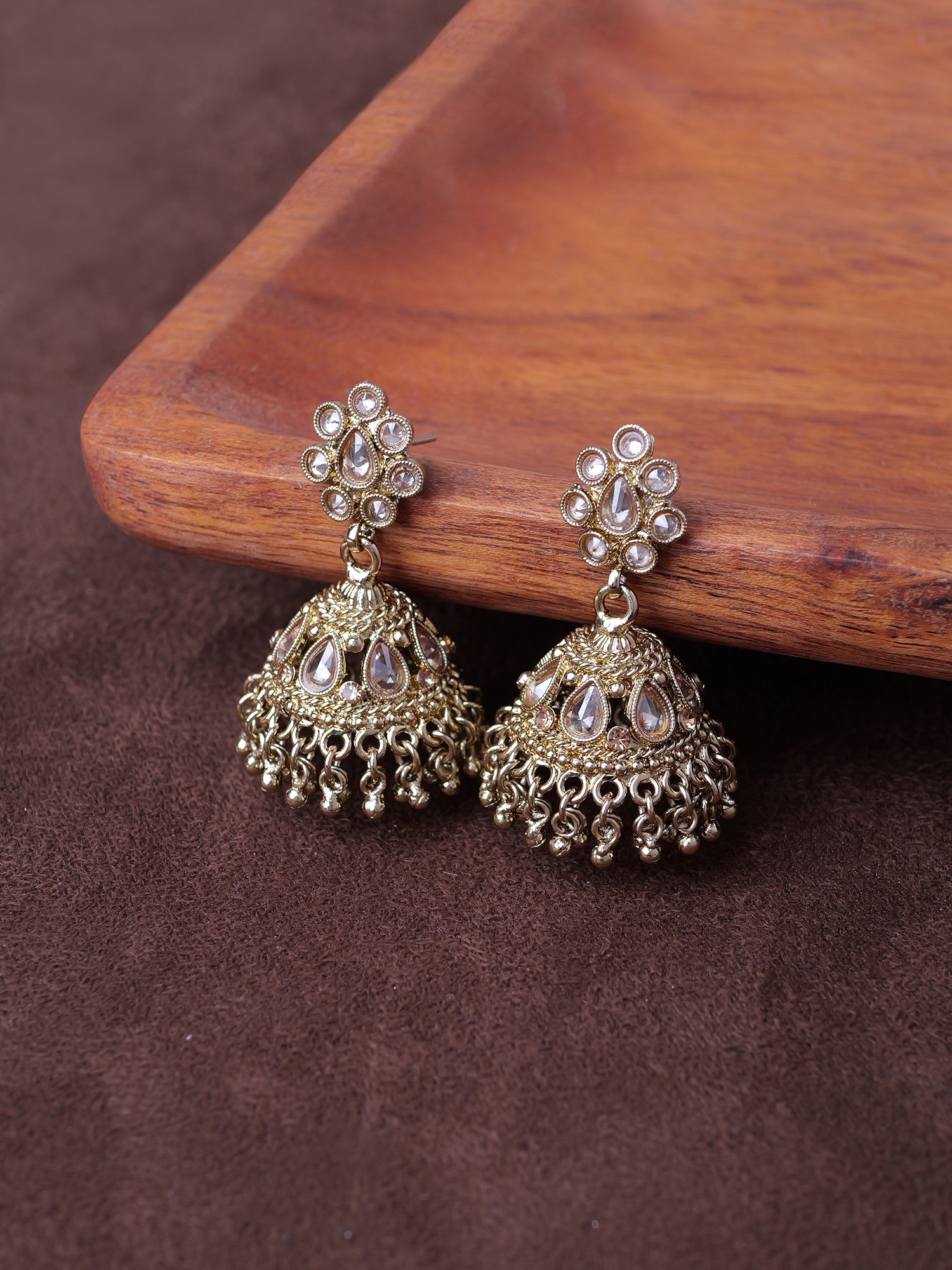 Saira Jhumka Earrings in Antique Gold