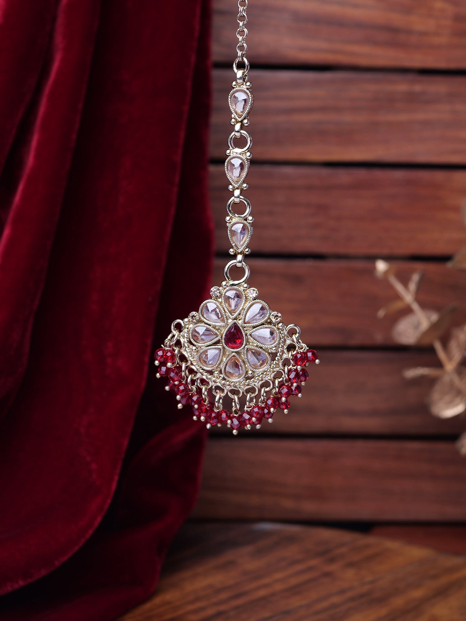 Saira Maang Tikka in Maroon and Antique Gold