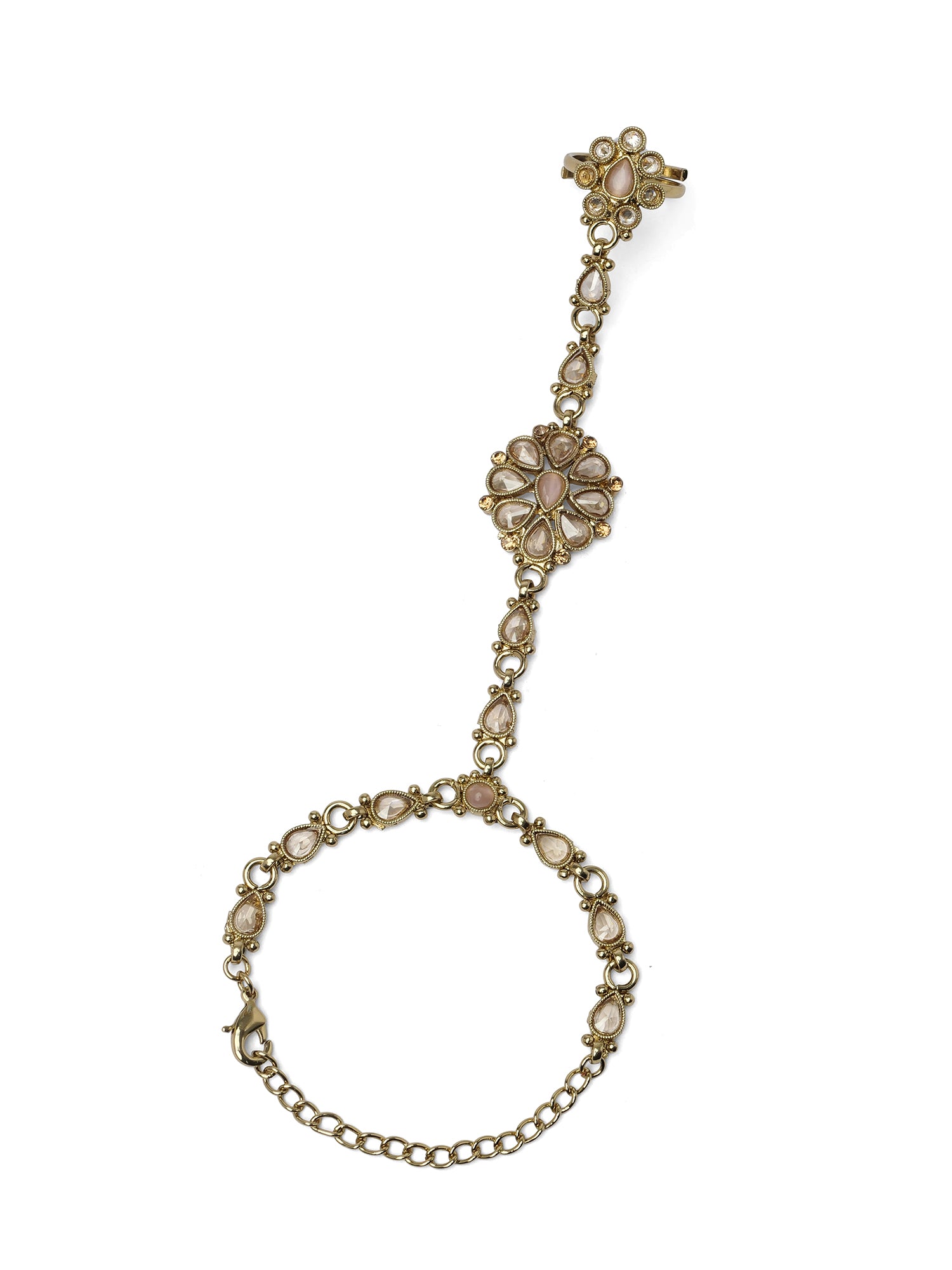 Saira Hand Chain in Light Pink and Antique Gold