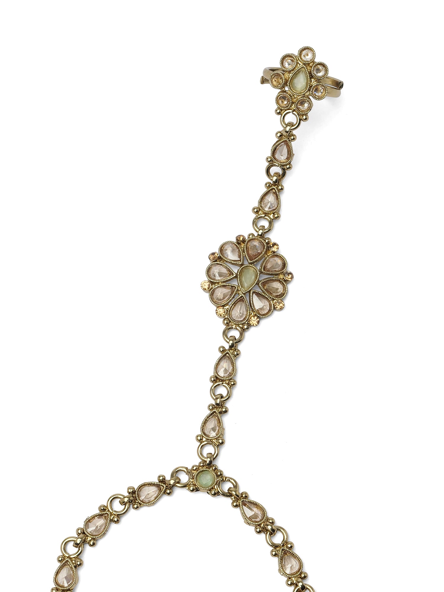 Saira Hand Chain in Mint and Antique Gold