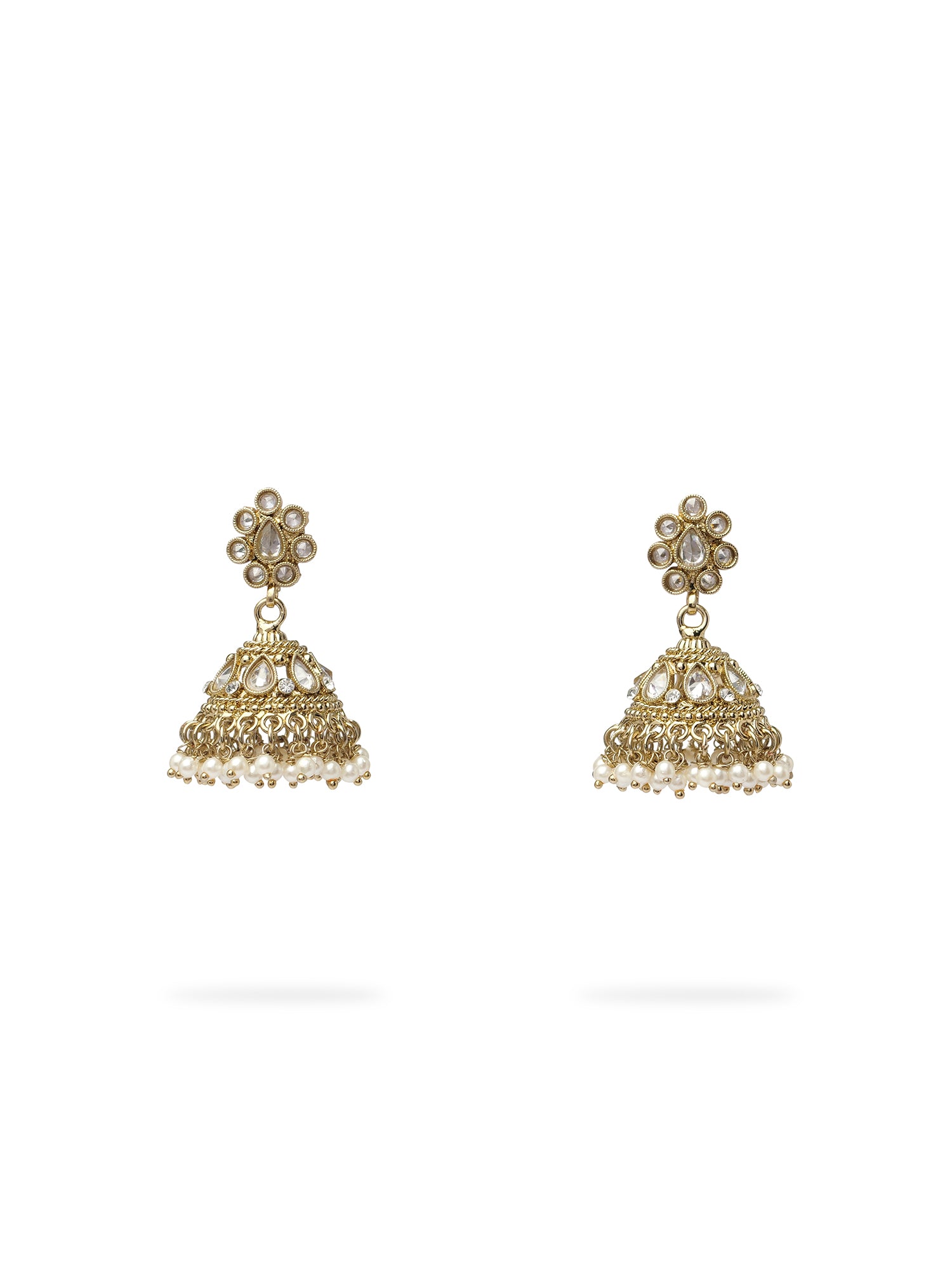 Saira Jhumka Earrings in Pearl and White