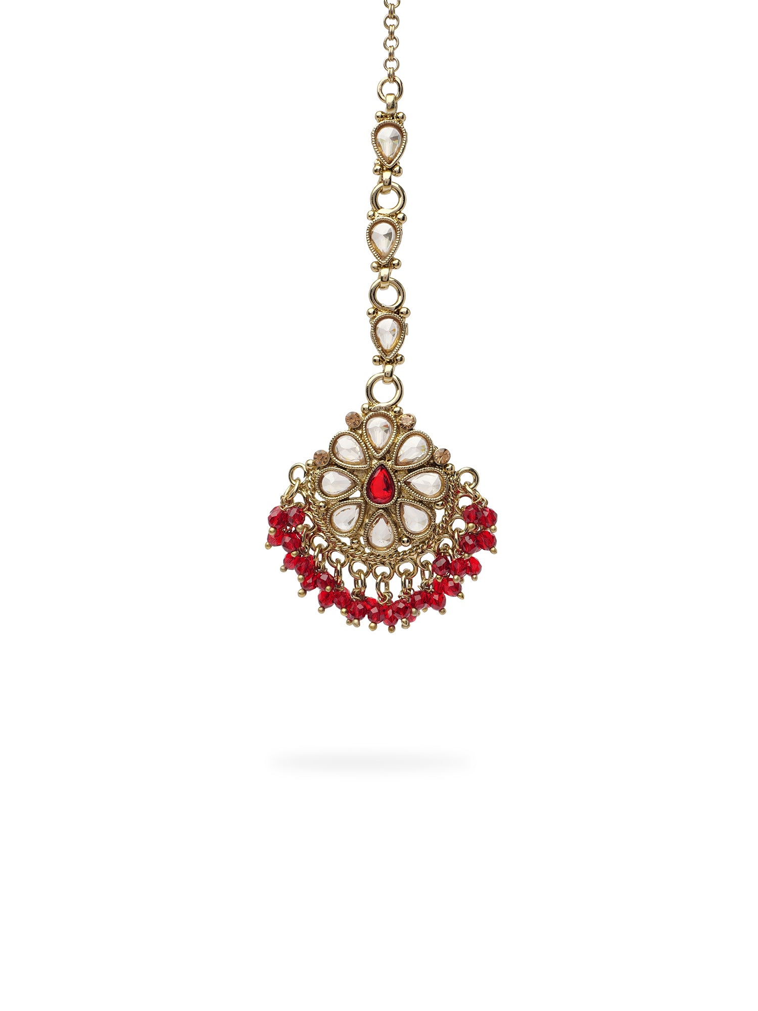 Saira Maang Tikka in Maroon and Antique Gold