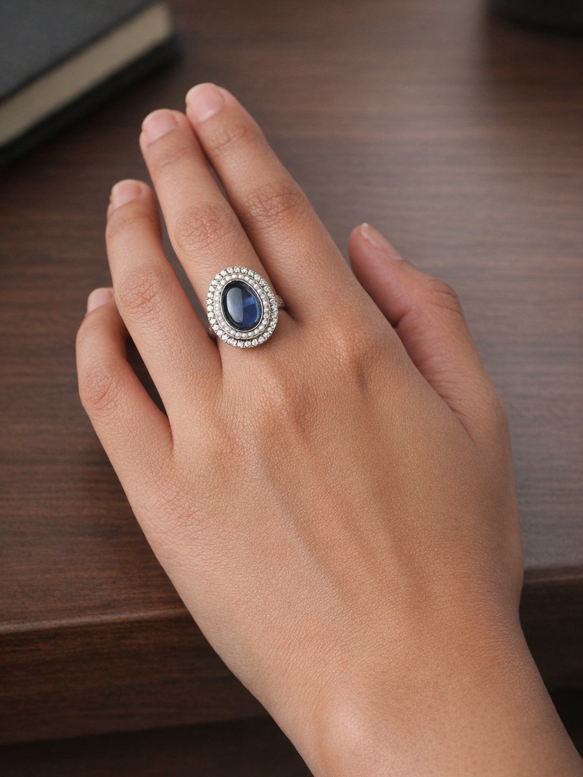 Sajni Ring in Pearl and Blue 