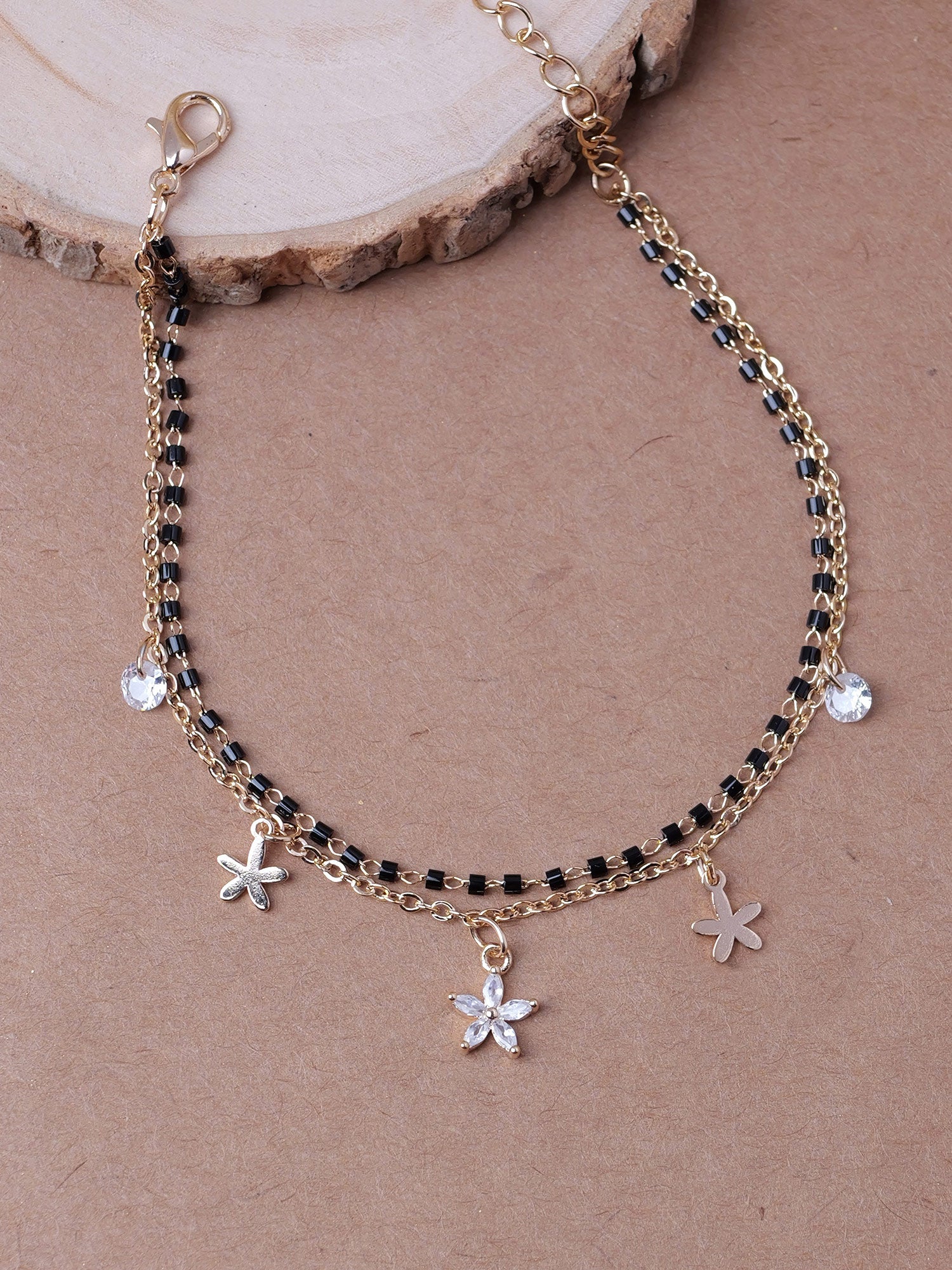 Sakura Charm Bracelet in White and Gold