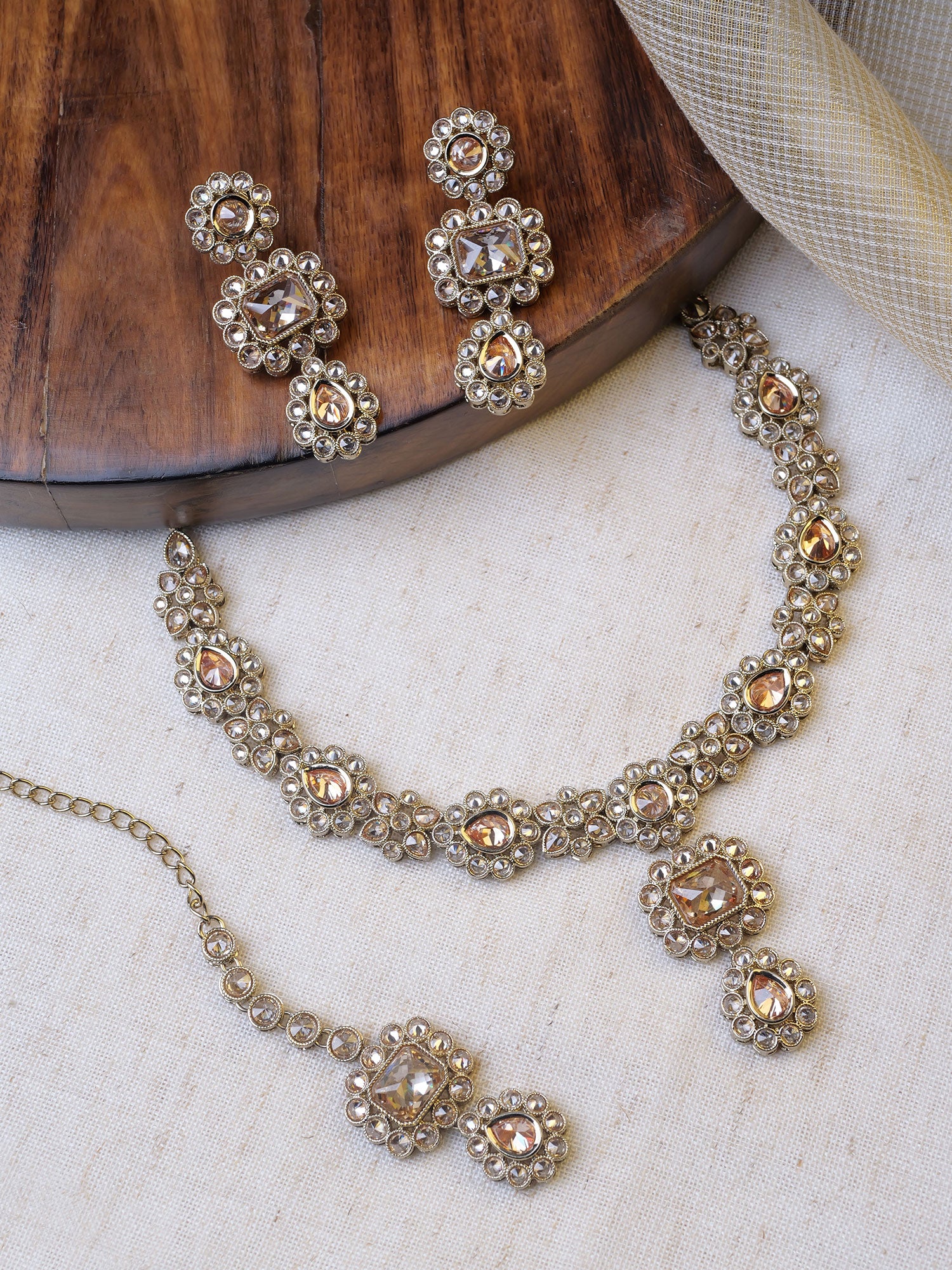 Samirah Necklace Set in Champagne and Antique Gold