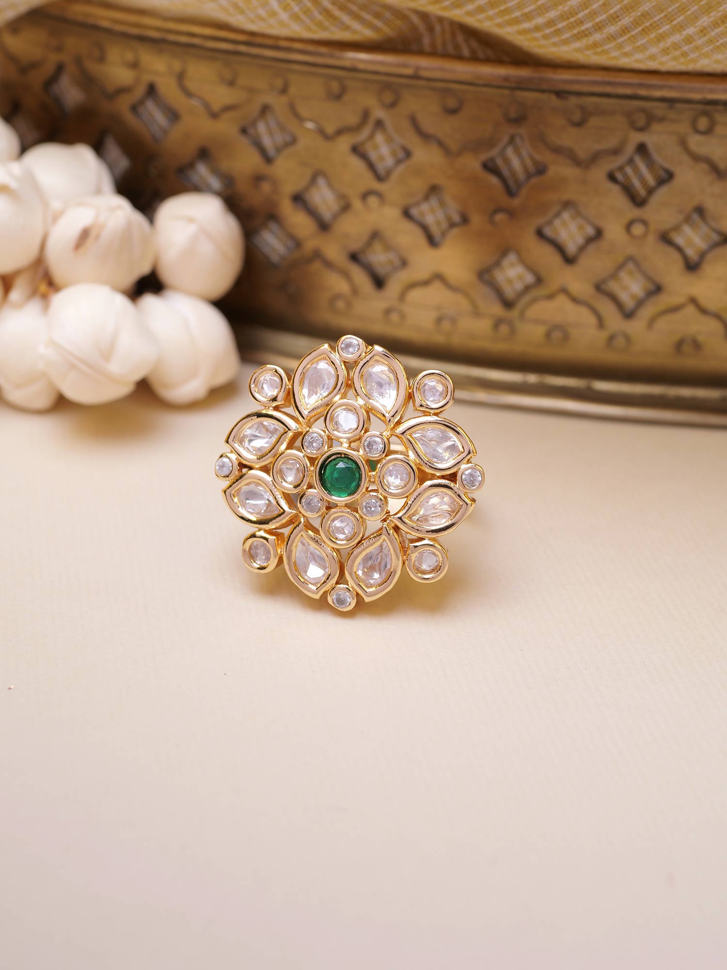 Sania Kundan Ring in Green