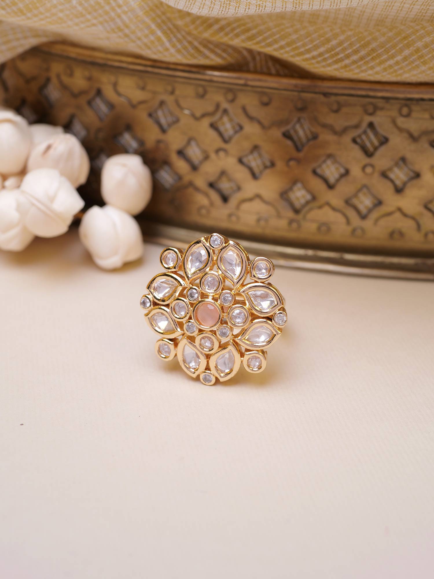 Sania Kundan Ring in Light Pink