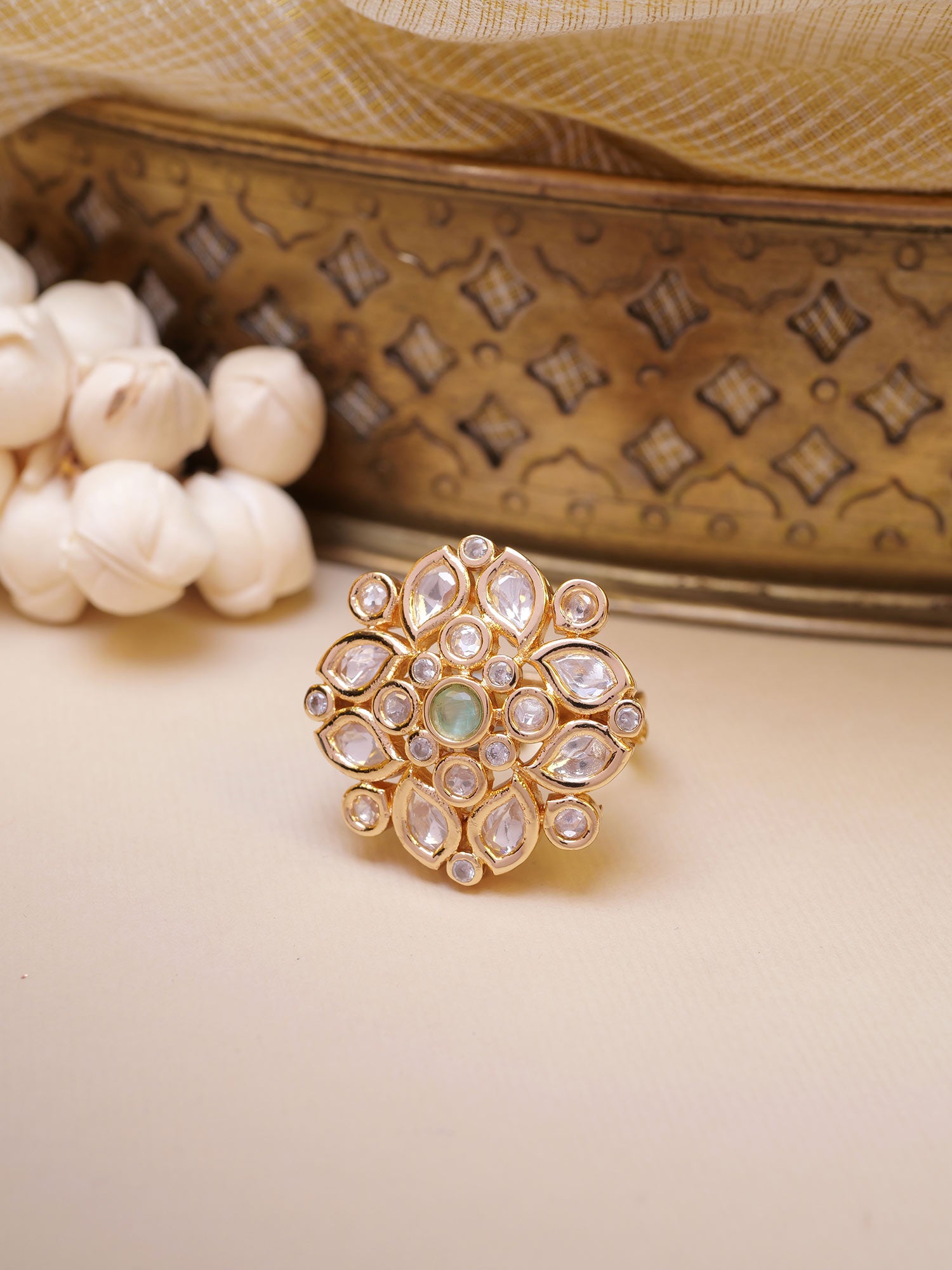 Sania Kundan Ring in Mint