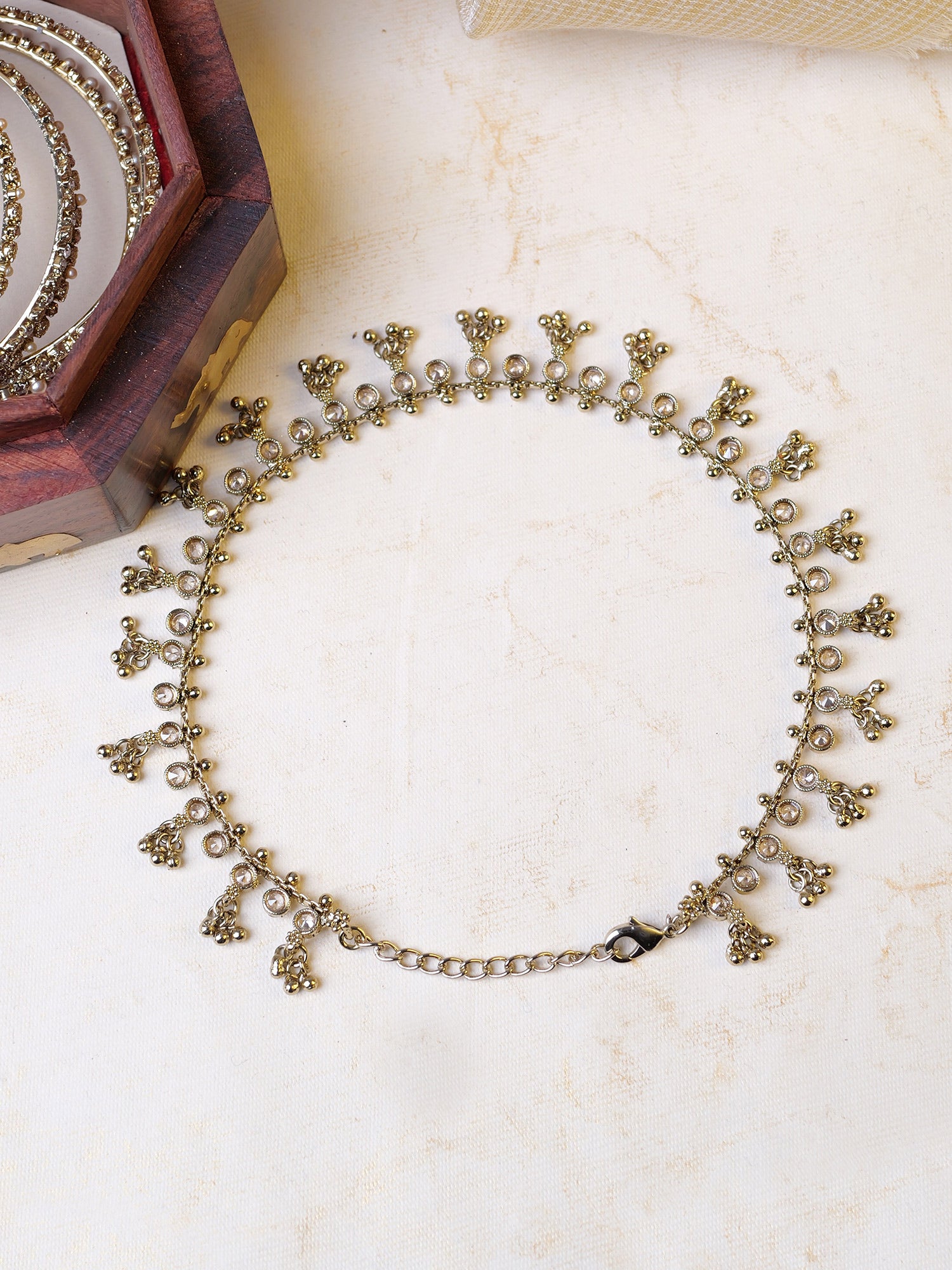 Sanika Gold Bead Anklet in Antique Gold