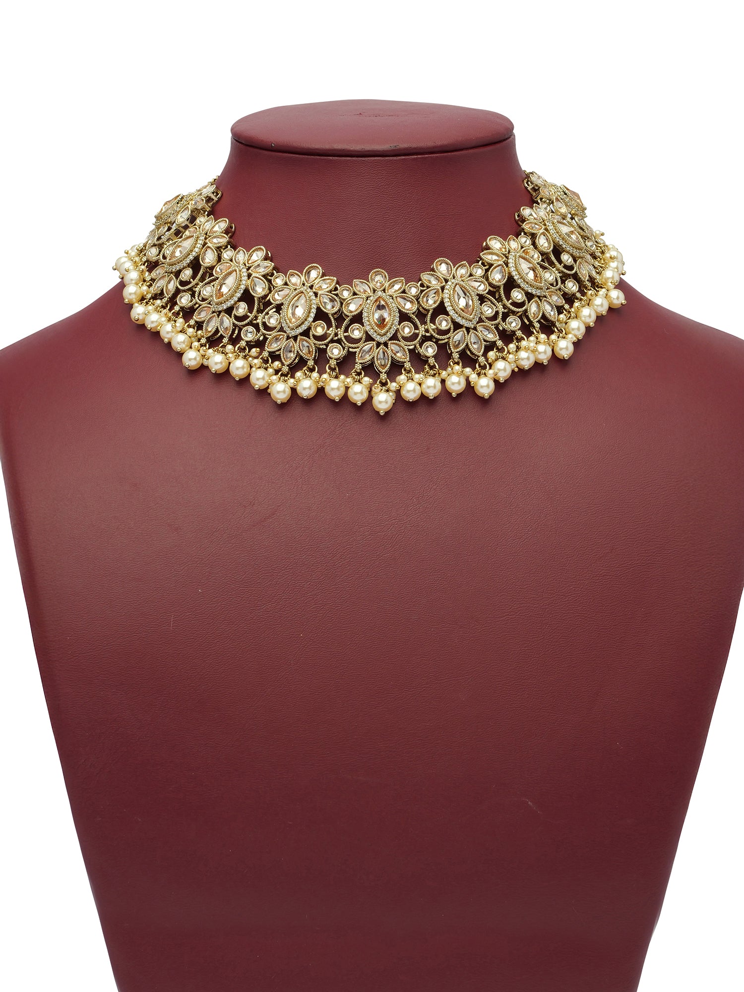 Sanjoli Bridal Necklace Set in Champagne and Antique Gold