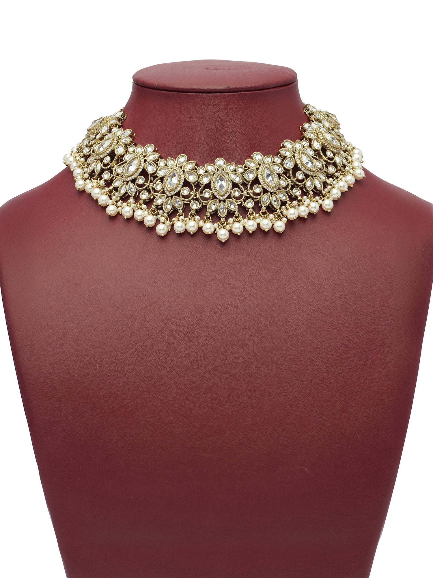 Sanjoli Bridal Necklace Set in White and Antique Gold