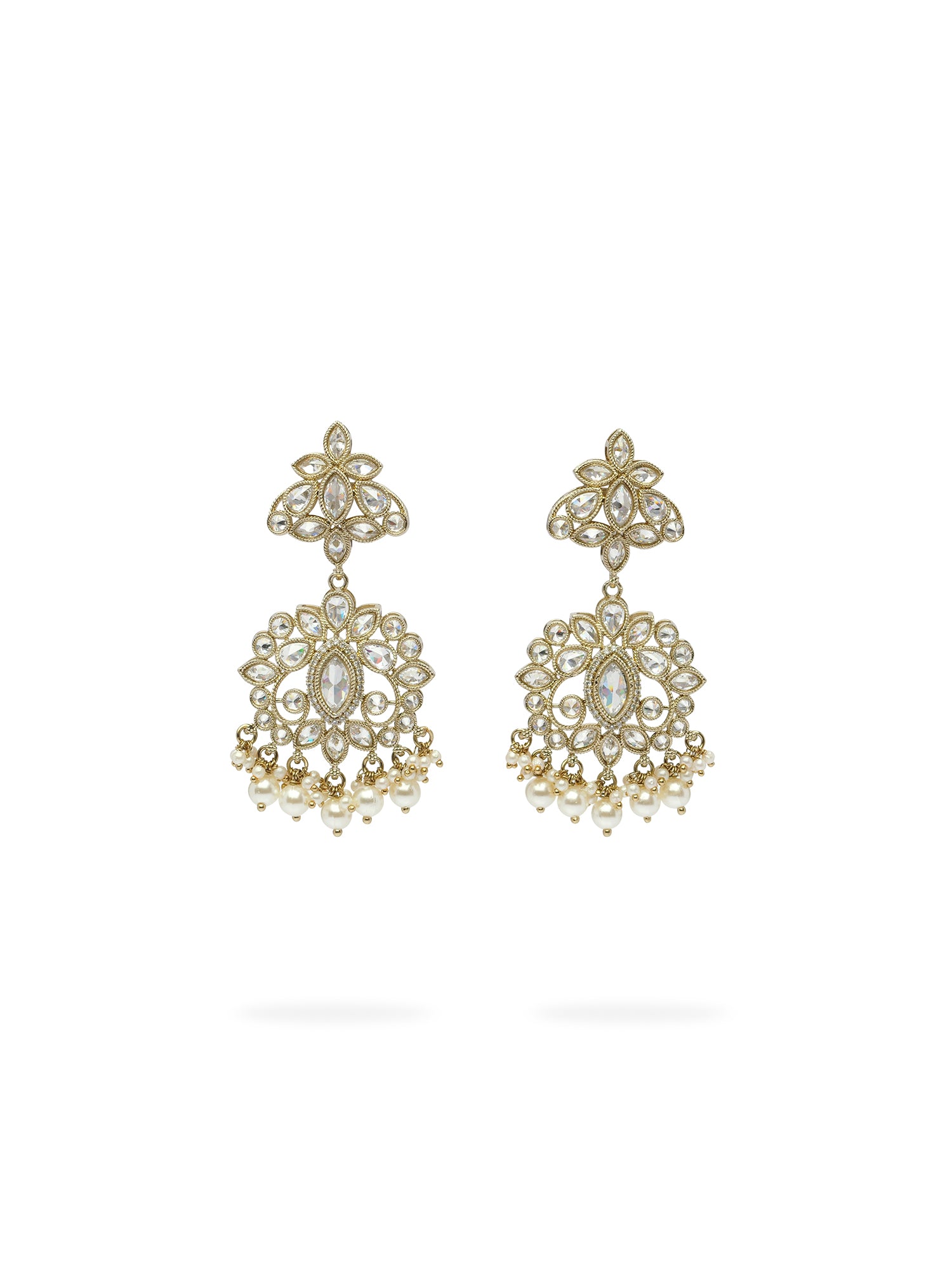 Sanjoli Bridal Necklace Set in White and Antique Gold