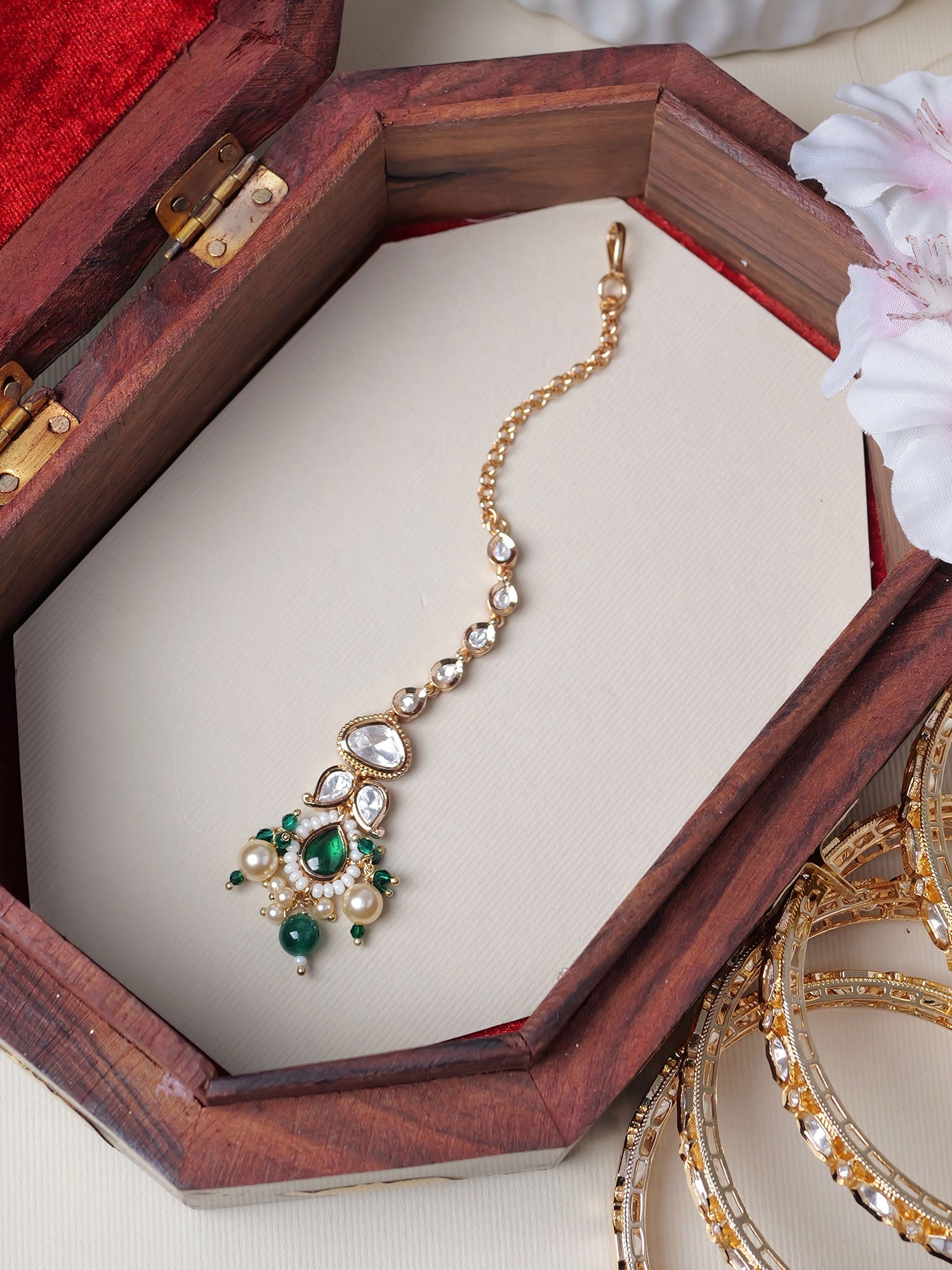 Sanya Kundan Maang Tikka in Green