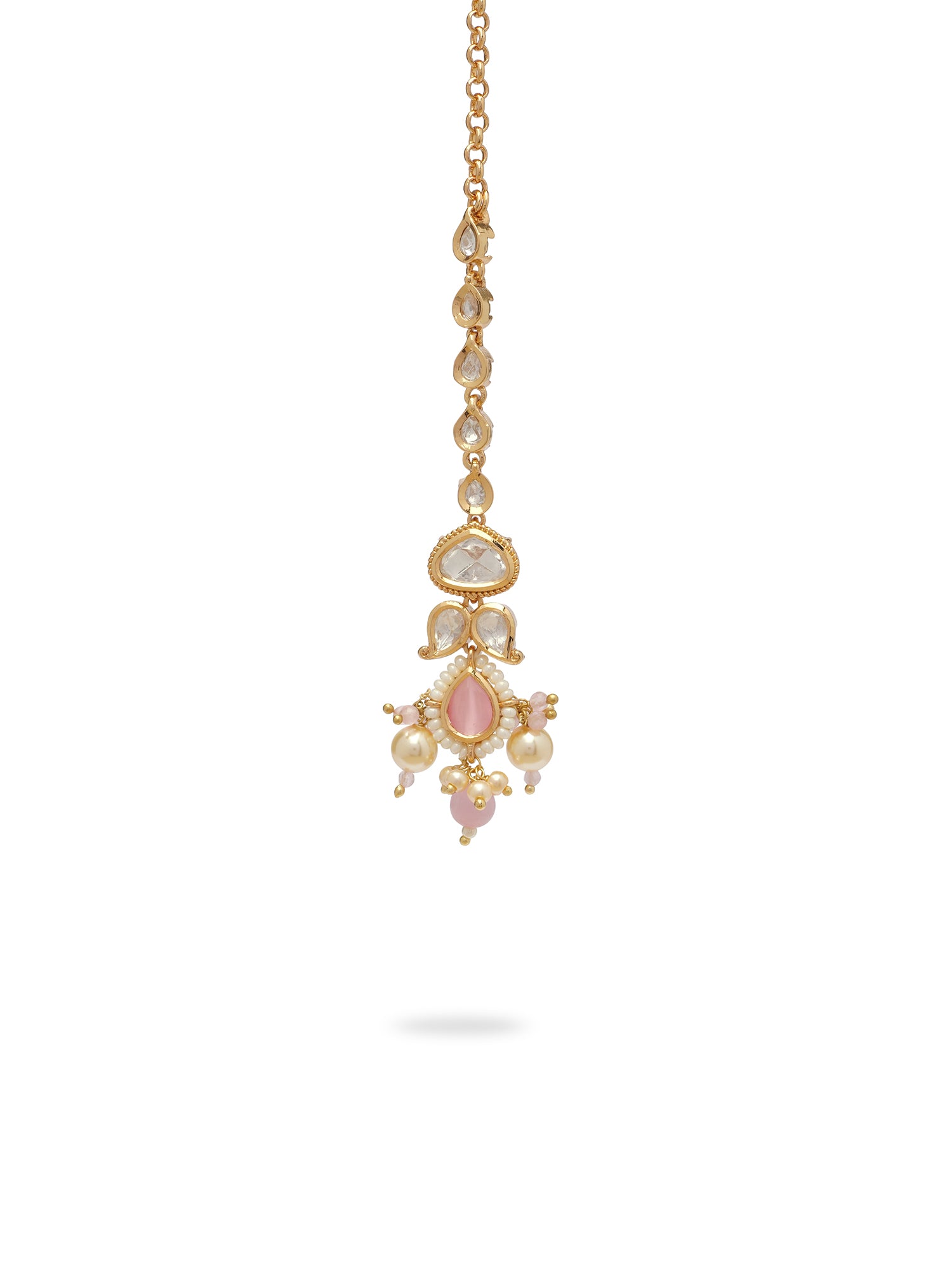 Sanya Kundan Maang Tikka in Light Pink