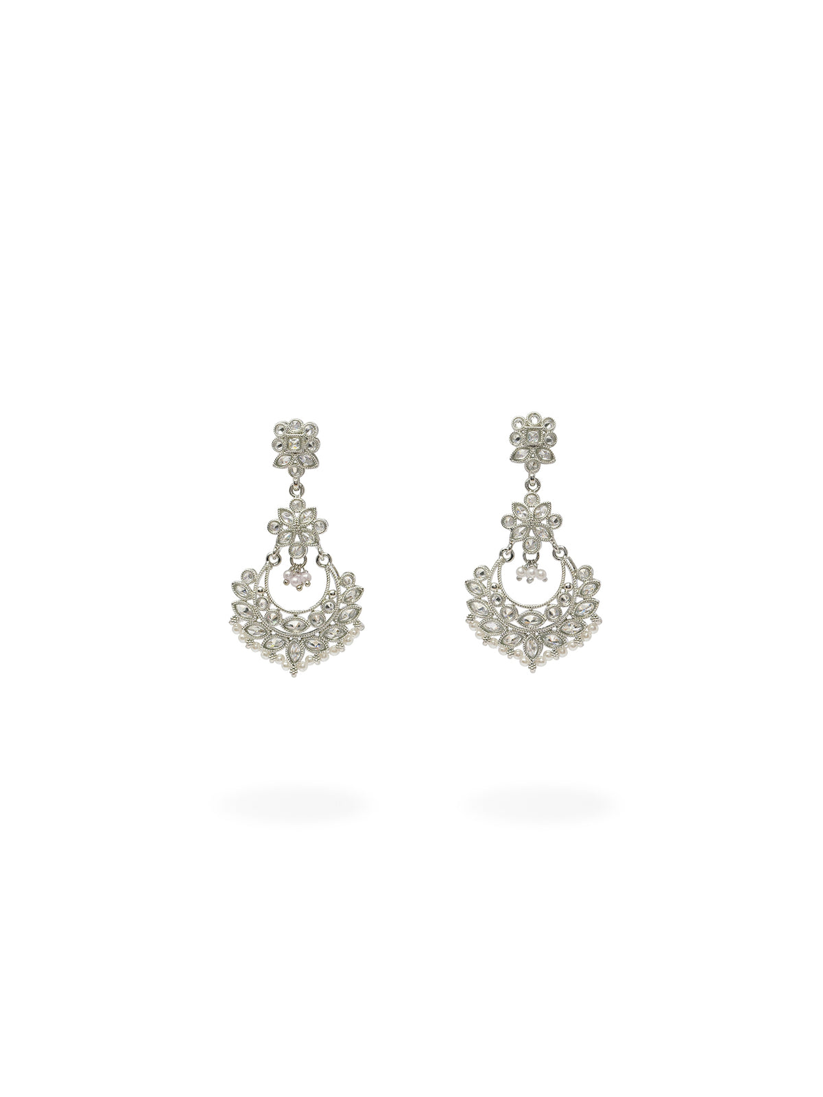 Sara Long Earrings in Rhodium