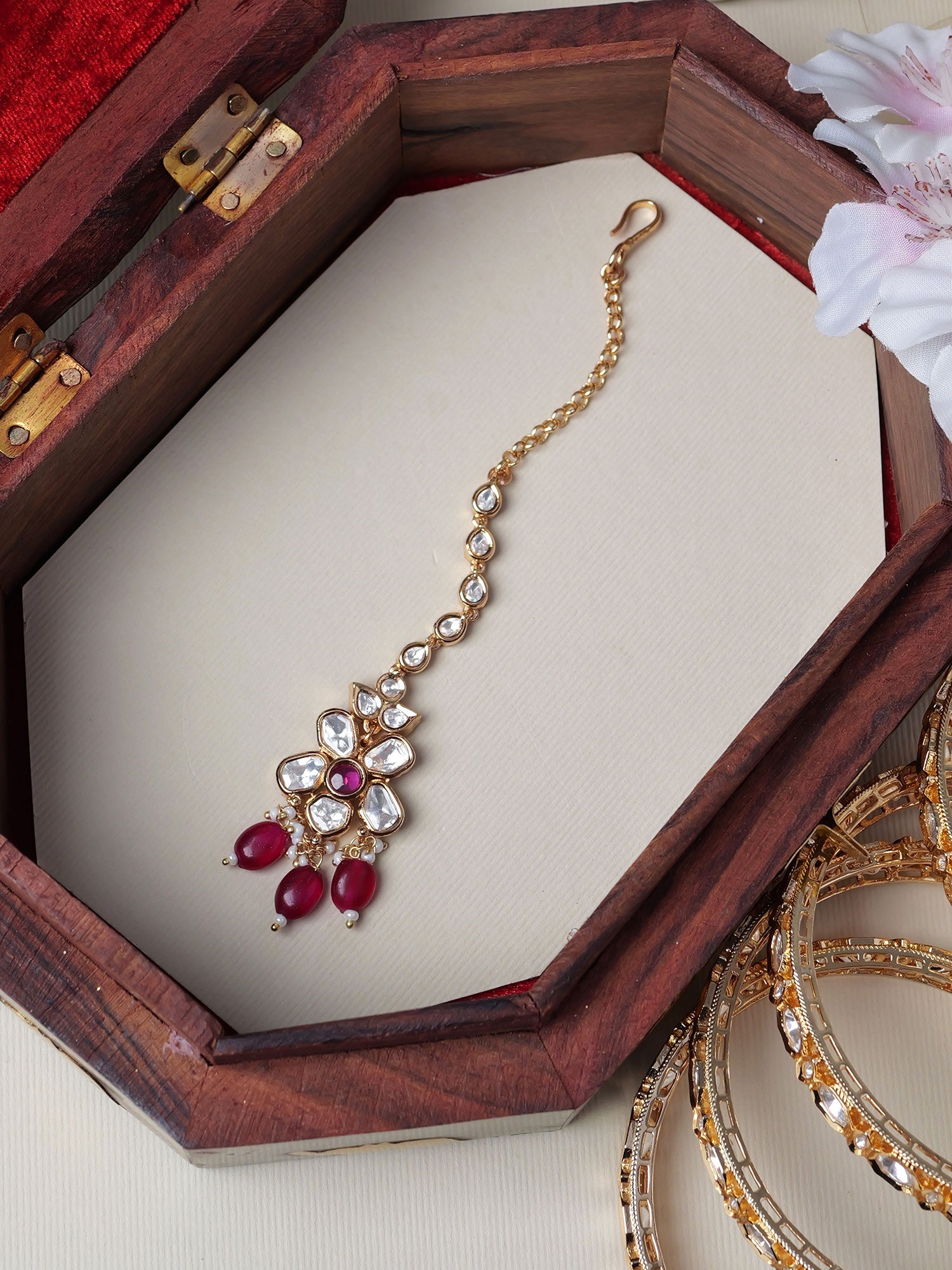 Sarini Kundan Maang Tikka in Ruby
