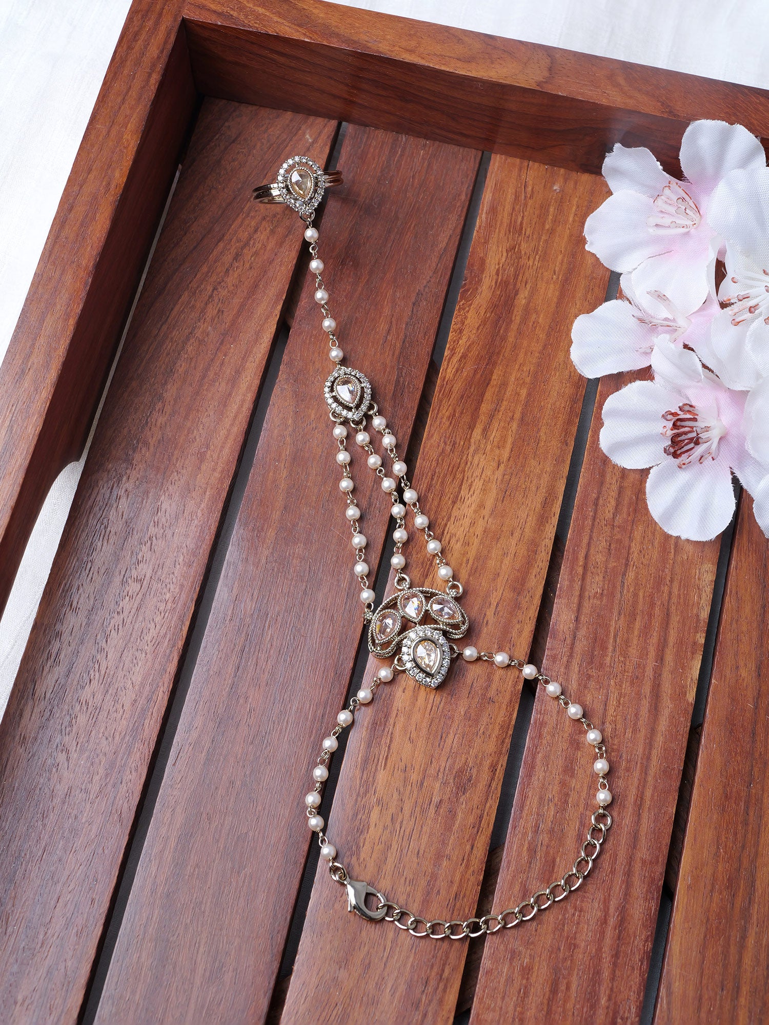 Savina Hand Chain in Champagne and Antique Gold