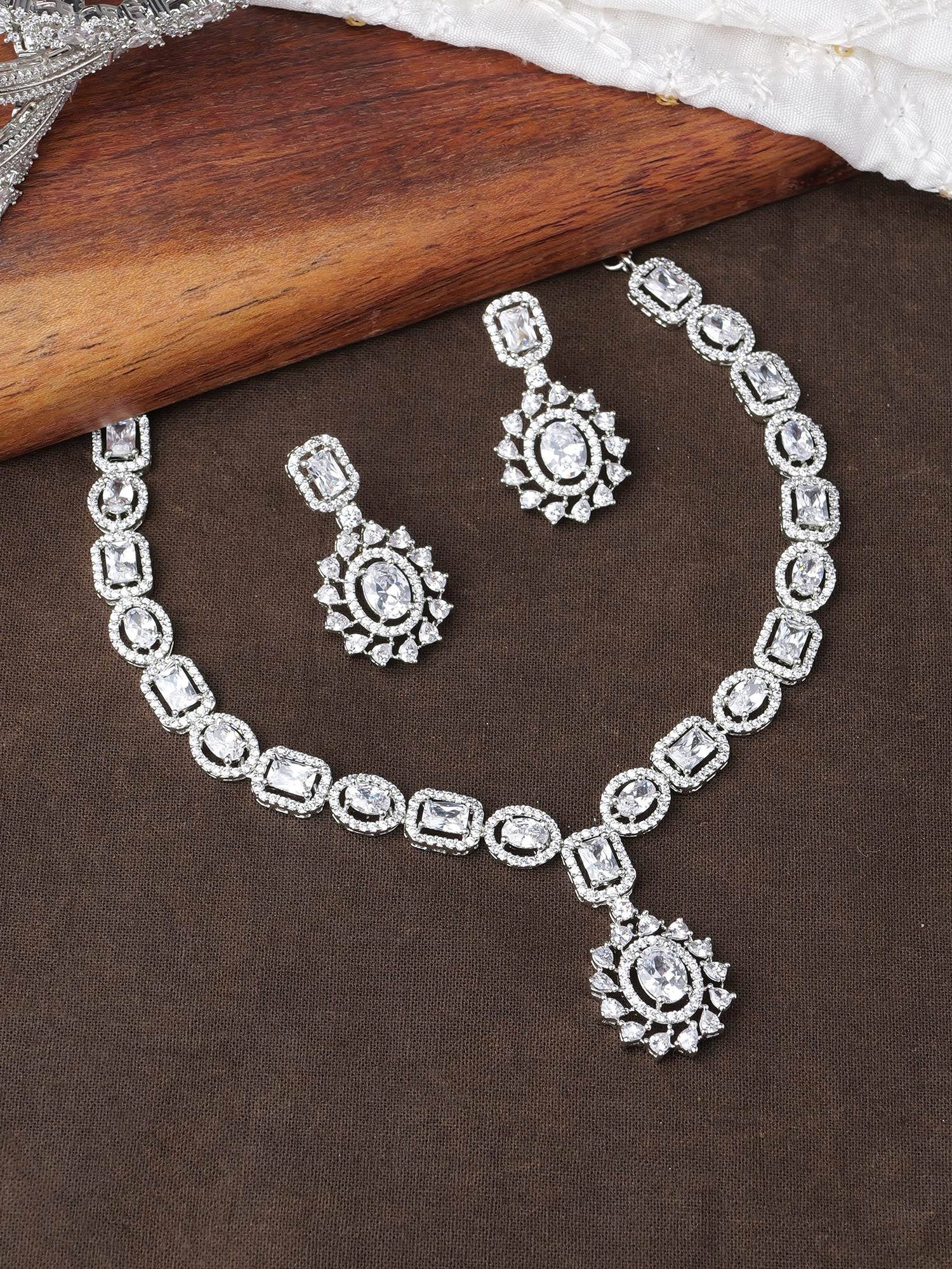 Selene Cubic Zirconia Necklace Set in Rhodium