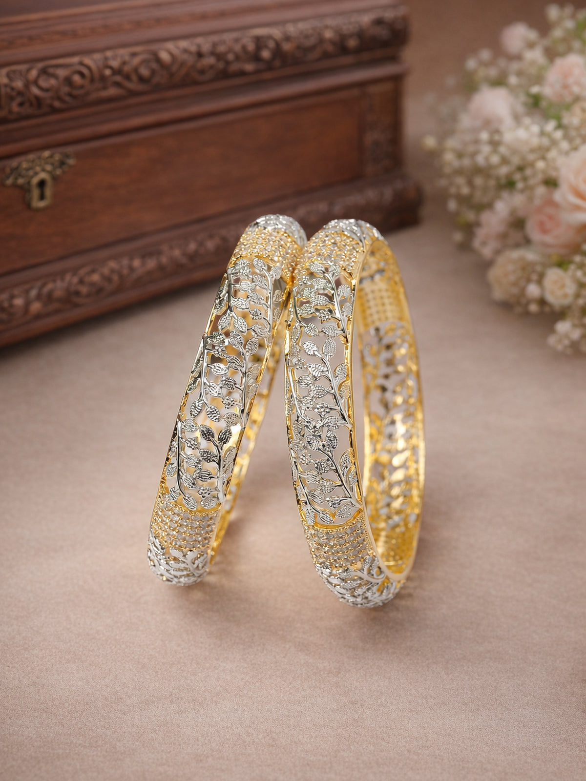 Serena Cubic Zirconia Bangles in Gold and Rhodium 