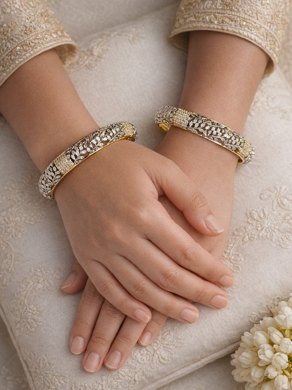 Serena Cubic Zirconia Bangles in Gold and Rhodium