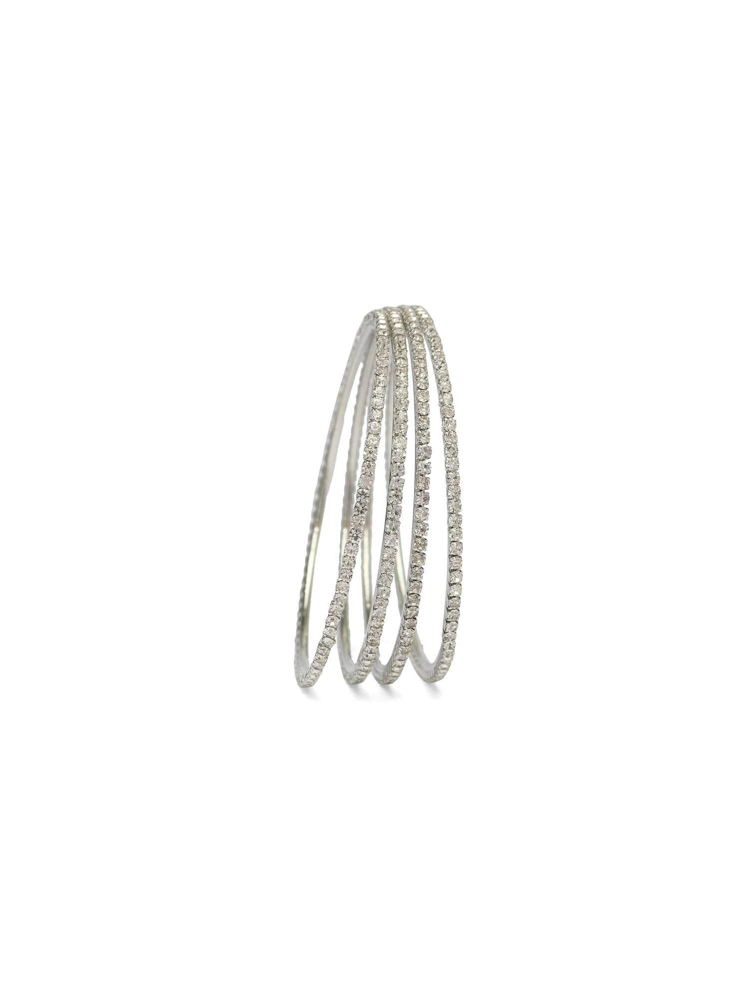 Set of 4 Diamante Bangles in Rhodium