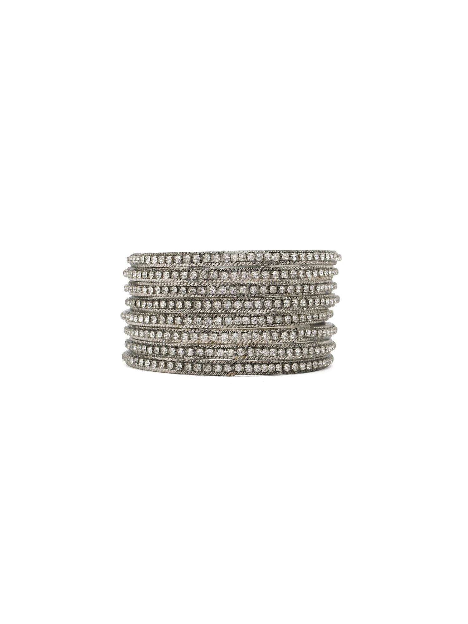 Set of 8 Crystal Bangles in Rhodium