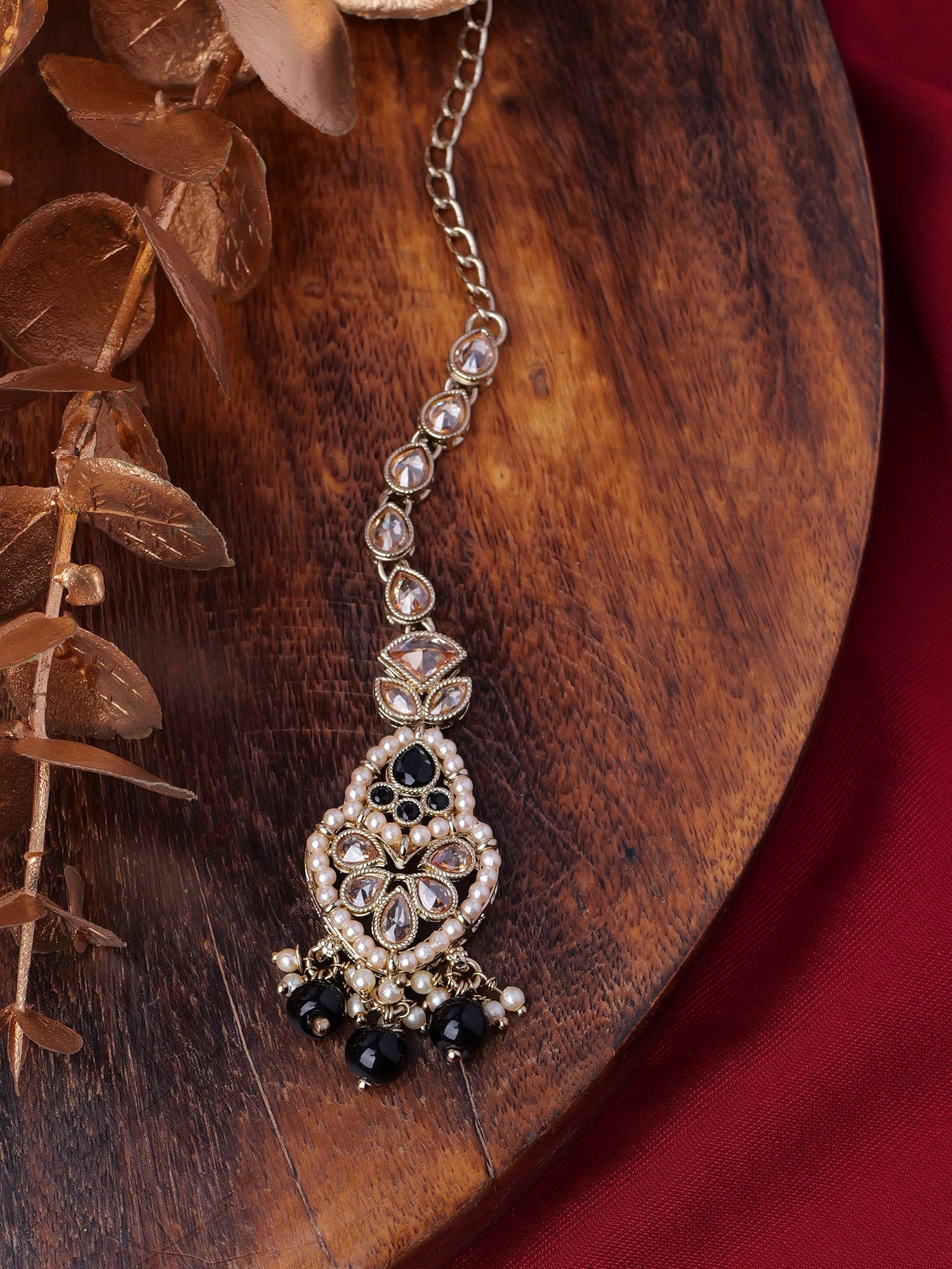Shalina Pearl Maang Tikka in Black