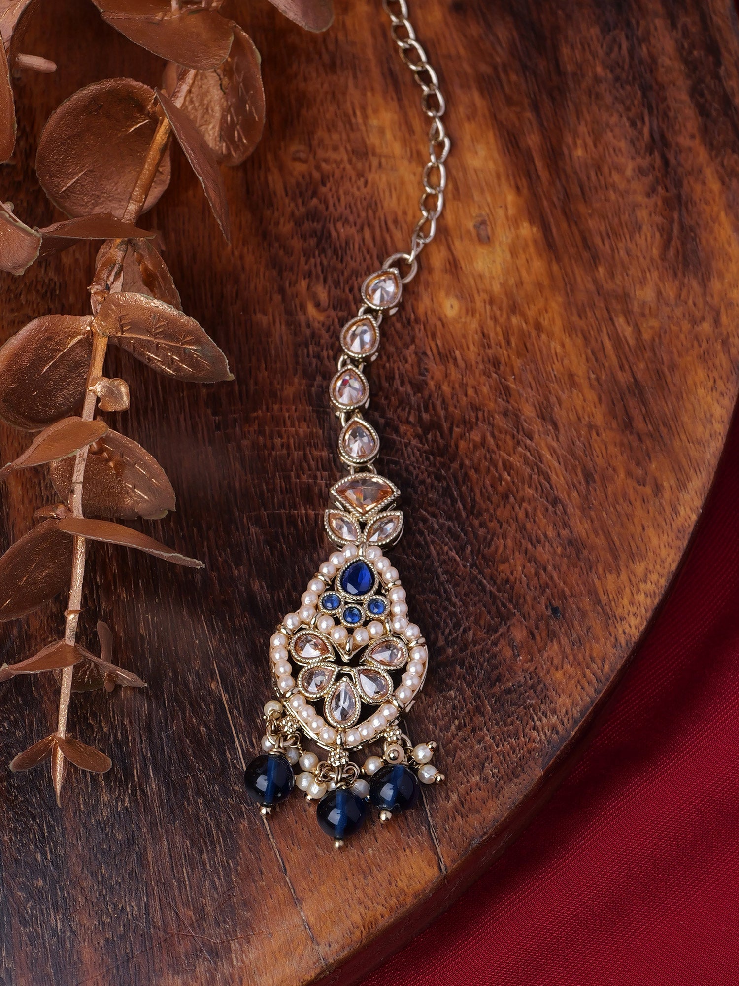Shalina Pearl Maang Tikka in Blue
