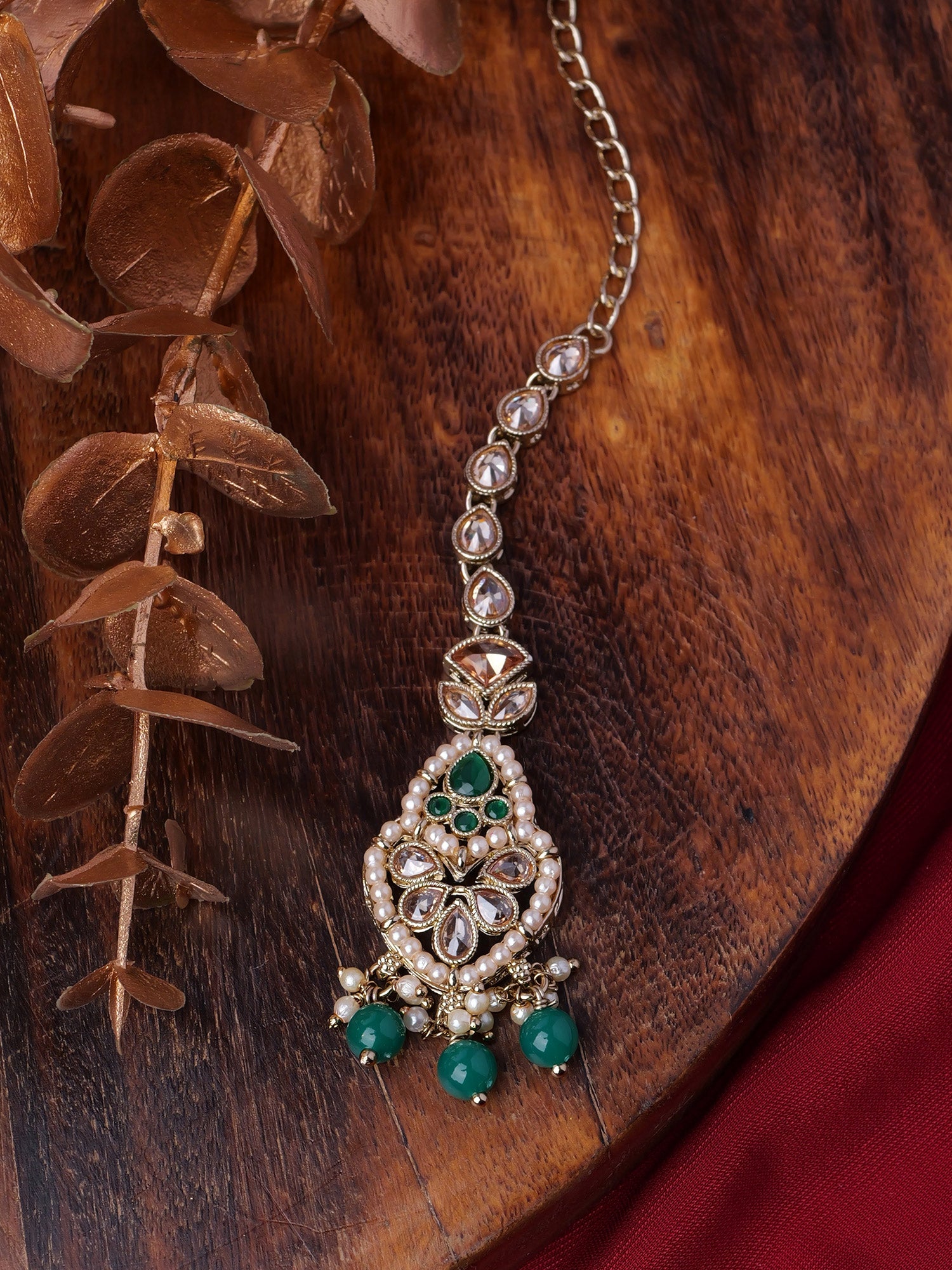 Shalina Pearl Maang Tikka in Green
