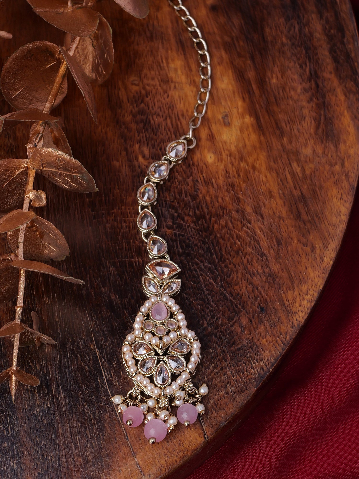 Shalina Pearl Maang Tikka in Light Pink