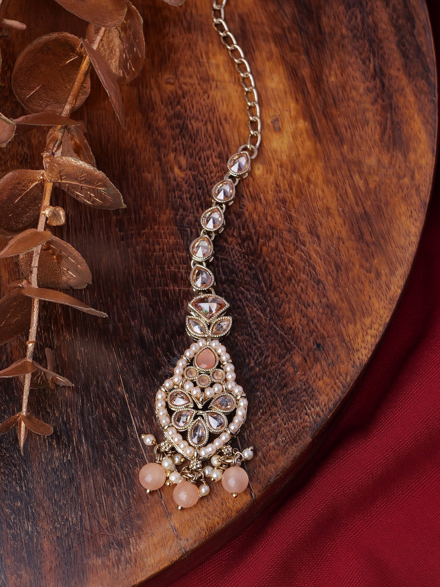 Shalina Pearl Maang Tikka in Peach