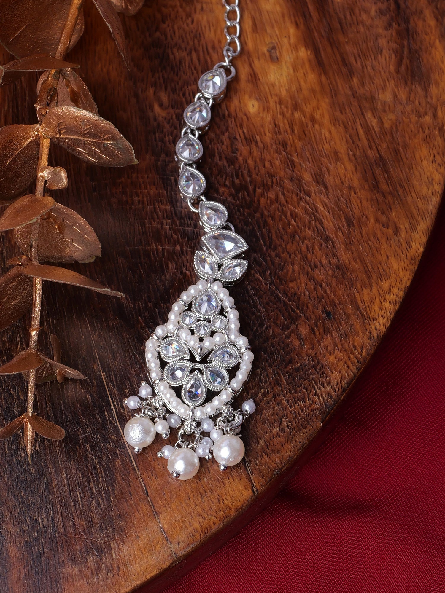 Shalina Pearl Maang Tikka in Rhodium